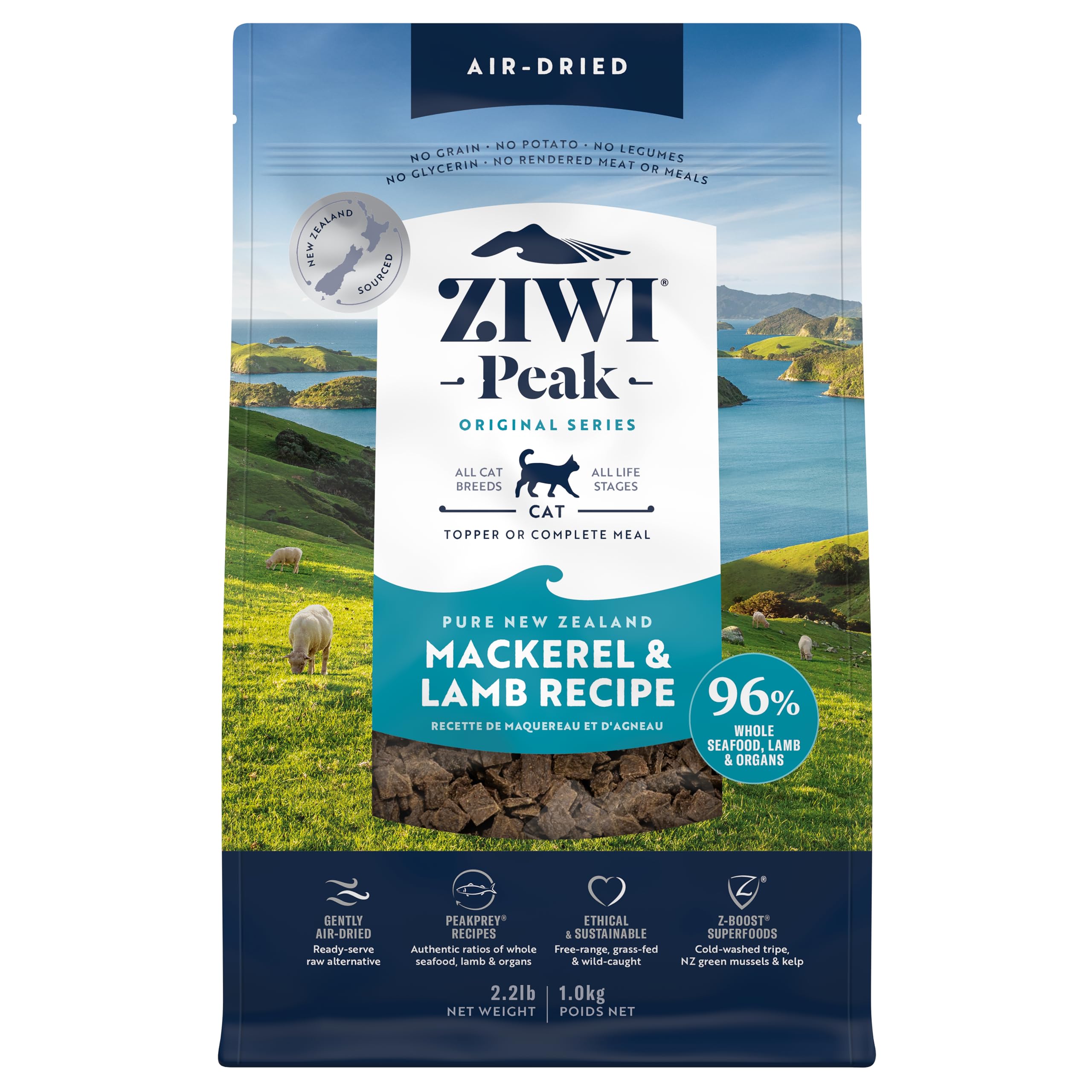 ZIWI Peak Air-Dried Cat Food - Mackerel & Lamb - All Natural, High Protein, Grain Free, Limited Ingredient w/ Superfoods (35.2oz