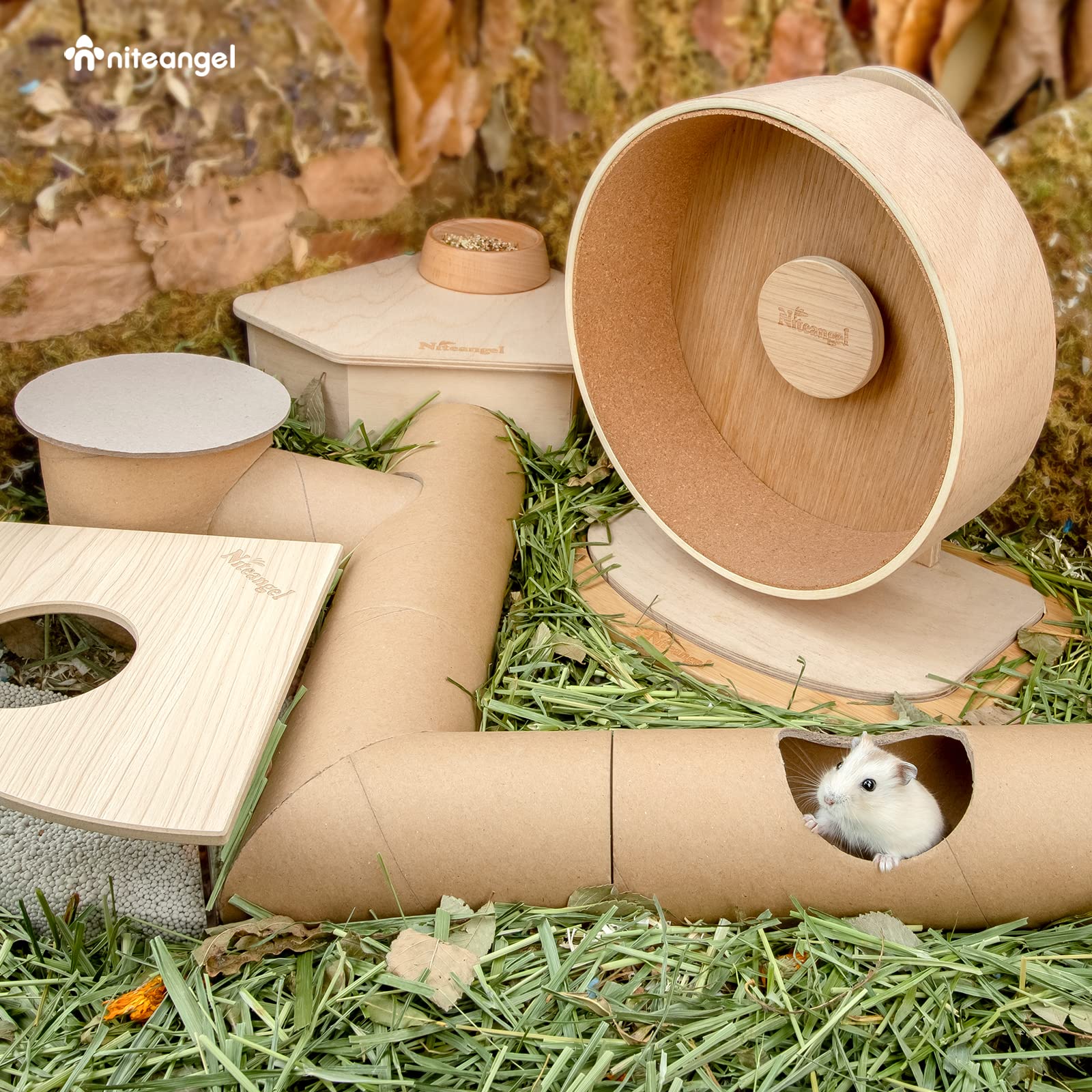 Niteangel Creative & Composable Hamster Tunnel - Diy & Build Unique Tube Burrow As Hideout For Small Sized Animals Like Hamsters Mouse Gerbils Mice (Whole Tunnel Set - Raw)