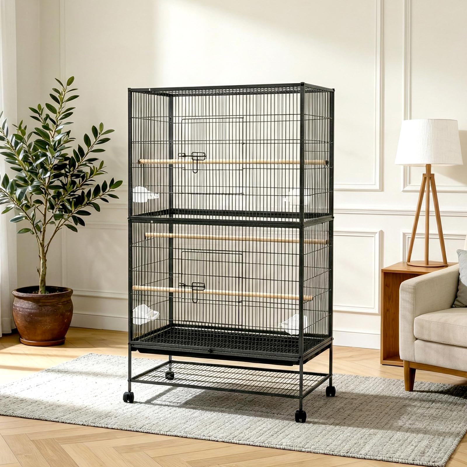 GarveeHome 60 H Large Bird Cage, Bird Cage with Rolling Storage Stands, Feed Bowls, Wide Tall Parakeet Cage for Parrots, Conures