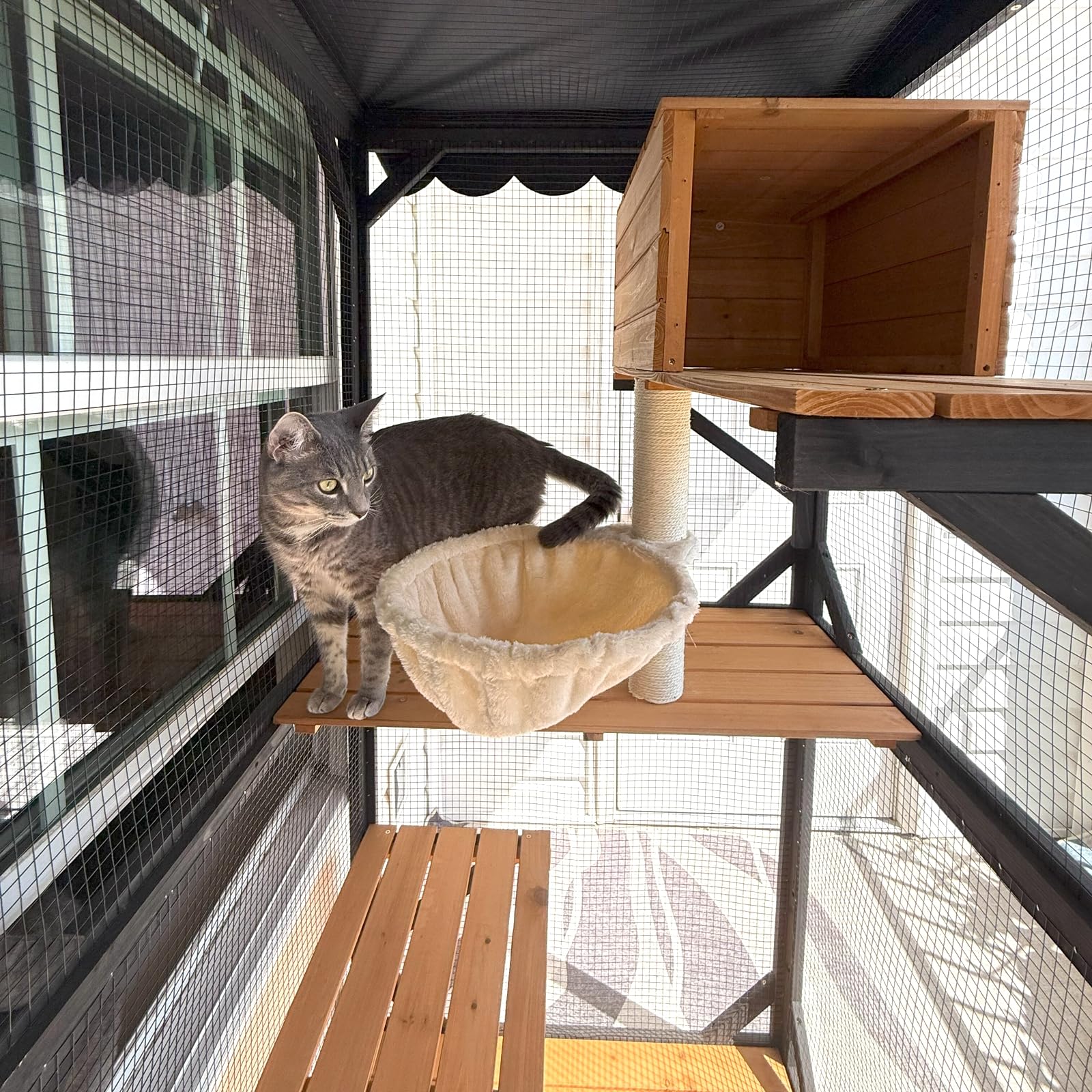 Aivituvin Outdoor Catio Cat Enclosures On Wheels Cat House 70.9'' Large Kitty House With Upgraded Resting Box,Waterproof Roof Co