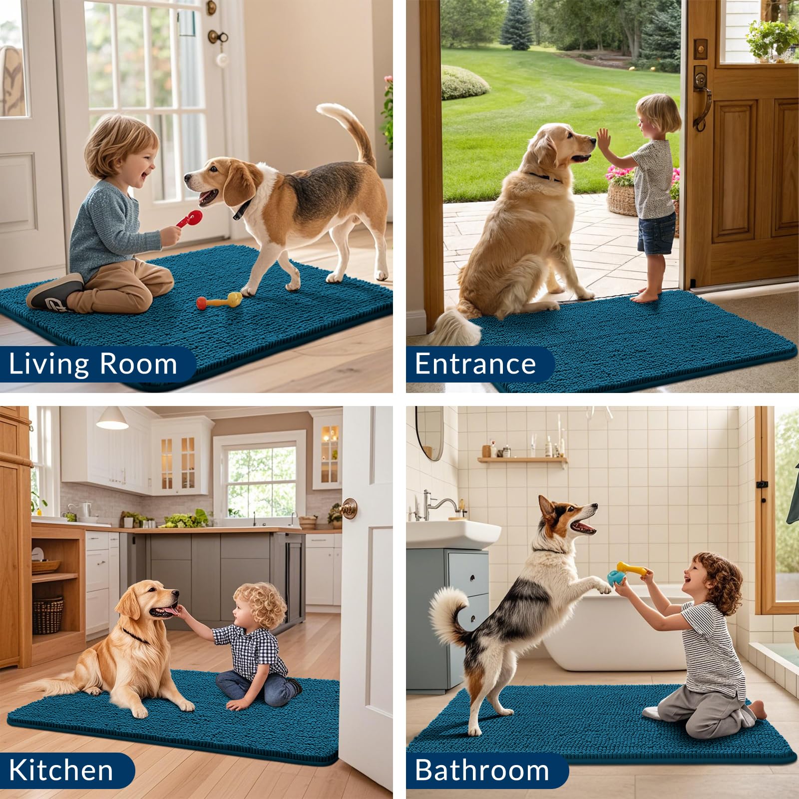 Smiry Dog Door Mat for Muddy Paws 40x32, Absorbs Moisture and Dirt Doormat, Non-Slip Washable Quick Dry Chenille Front Door Mat