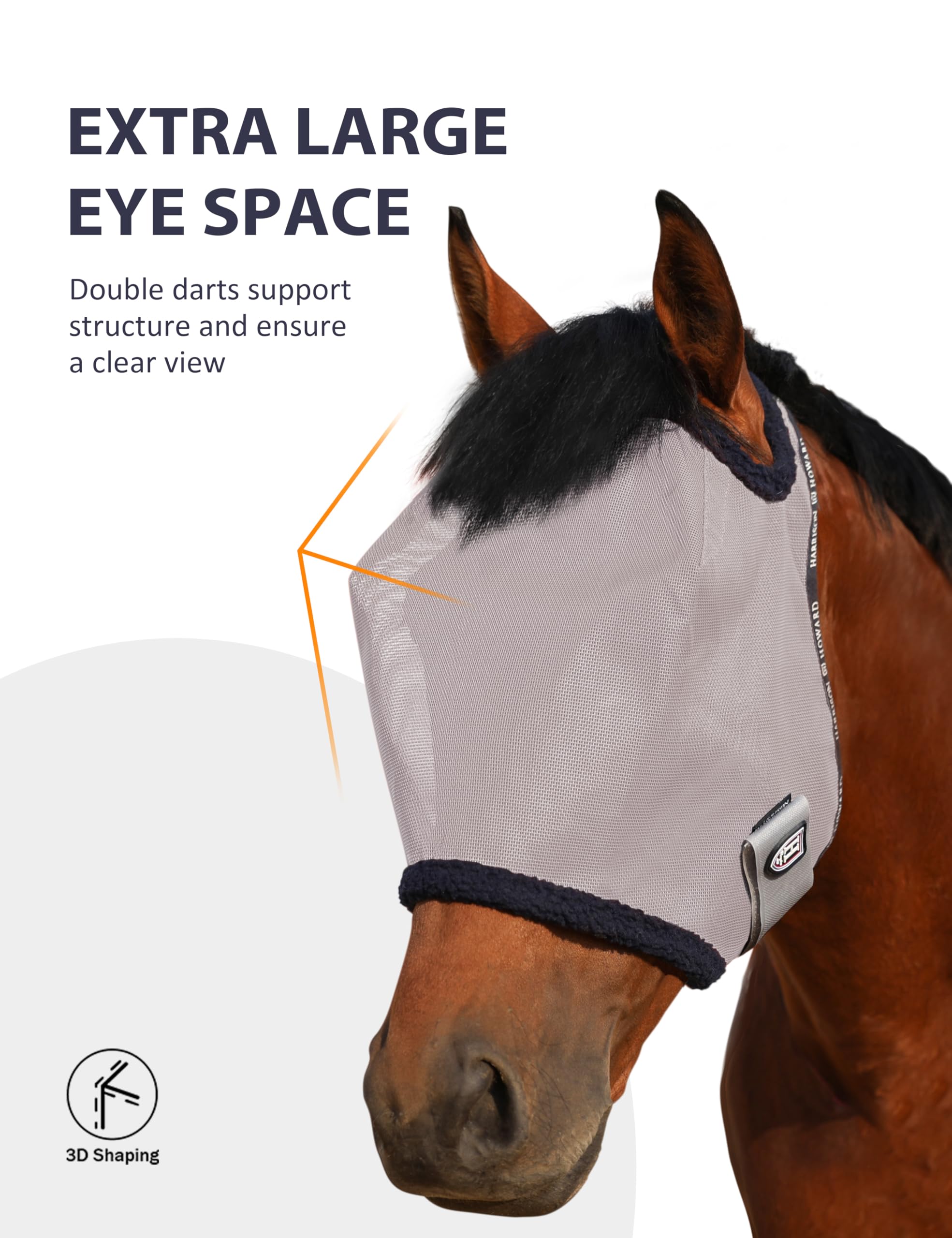 Harrison Howard All Round Mesh Horse Fly Mask UV Protective with Fleece Padded Edging Original Grey M