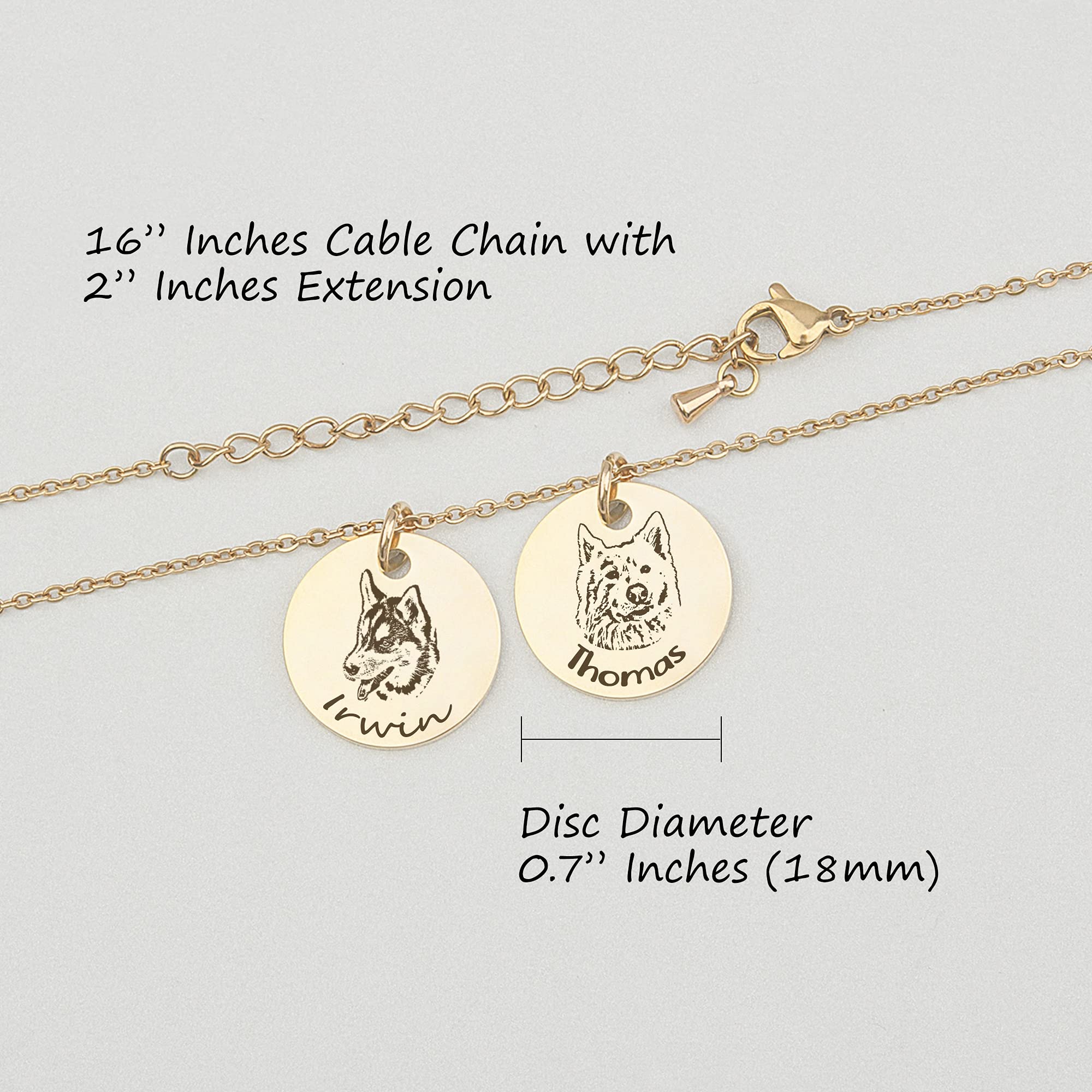 Anavia Personalized Pet Portrait Necklace, Handmade Dog Cat Memorial Jewelry Gift, Customized Round Disc Photo Engraved Necklace