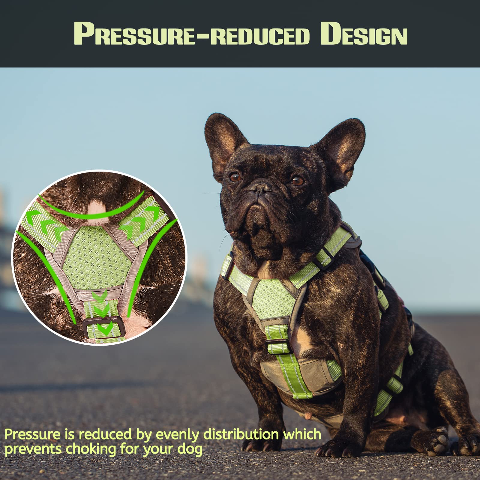 No Escape Dog Harness, Escape Proof Harness, Fully Reflective Harness With Padded Handle, Breathable,Durable, Adjustable Vest For Medium Dogs Walking, Training, And Running Gear Green (Medium)