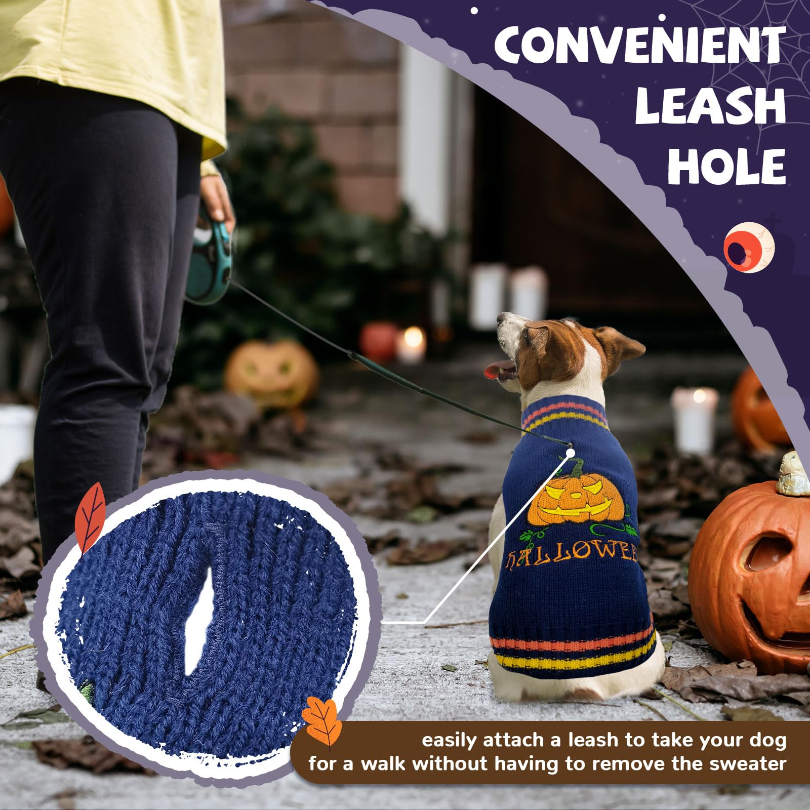 Doggyzstyle Dog Halloween Sweater Pumpkin Halloween Dog Cat Costumes With Leash Hole Puppy Turtleneck Knitwear For Small Midum Large Dogs Winter Warm Pet Clothes Funny Holiday Party Outfit (Blue,S)