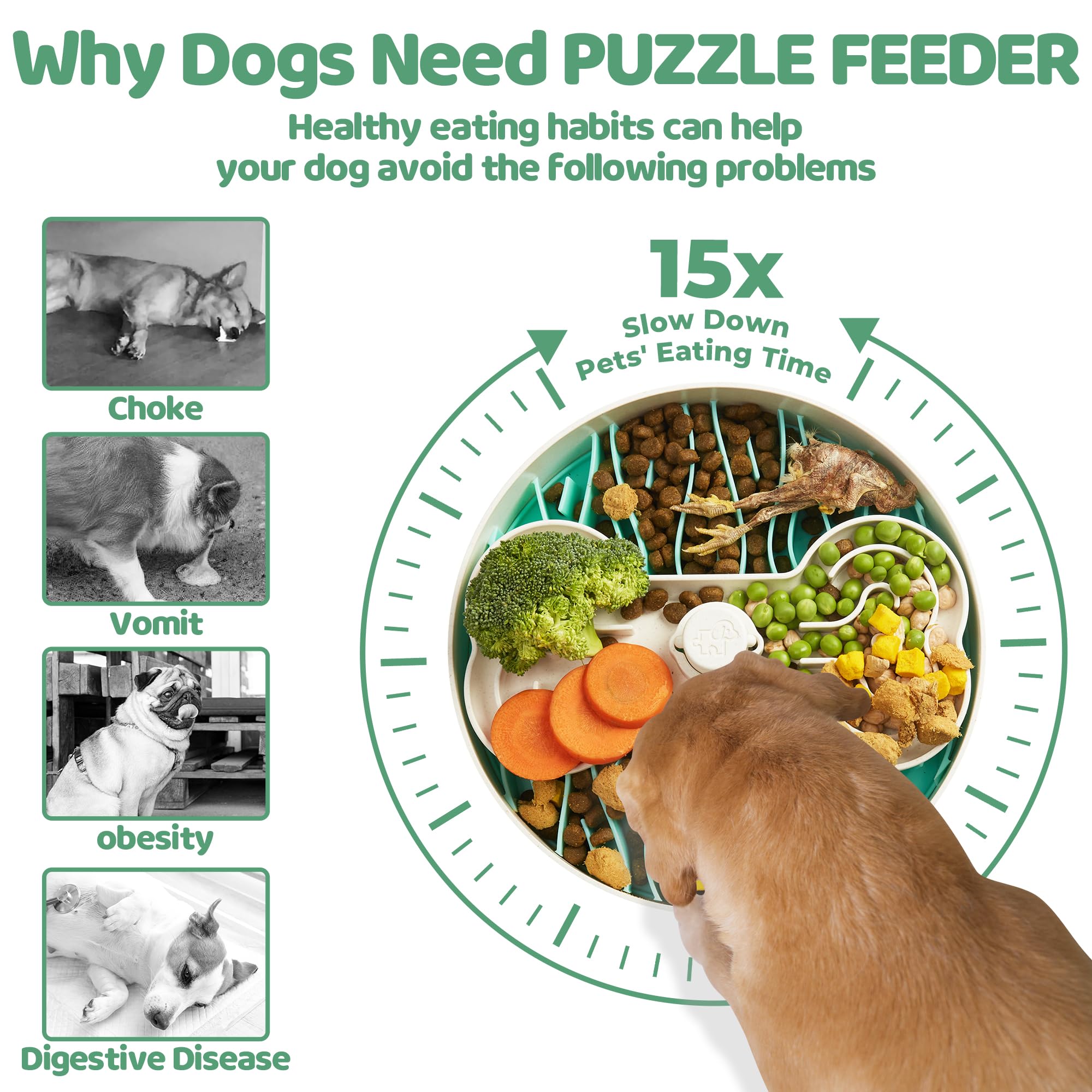 Puzzzle Feeder Slow Feeder Dog Bowls for Large Breeds, Detachable Design Dog Bowls with 4 Slow Feeding Modes, Suitable for Dry,