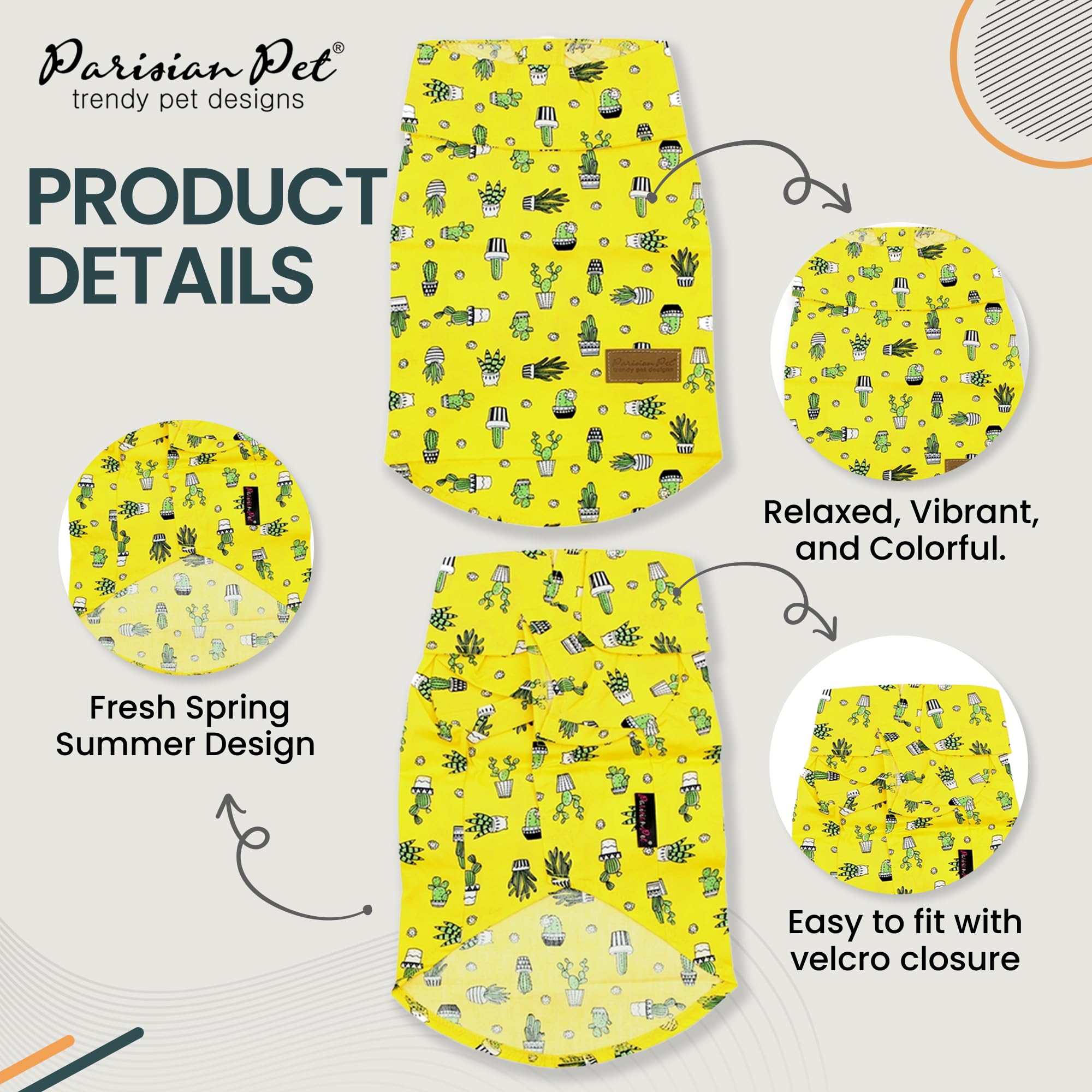 Parisian Pet Cactus Cap Dog Beach Outfit - 100% Cotton Summer Dog Clothes - Stylish Machine Washable Pet Shirts For Large Dogs