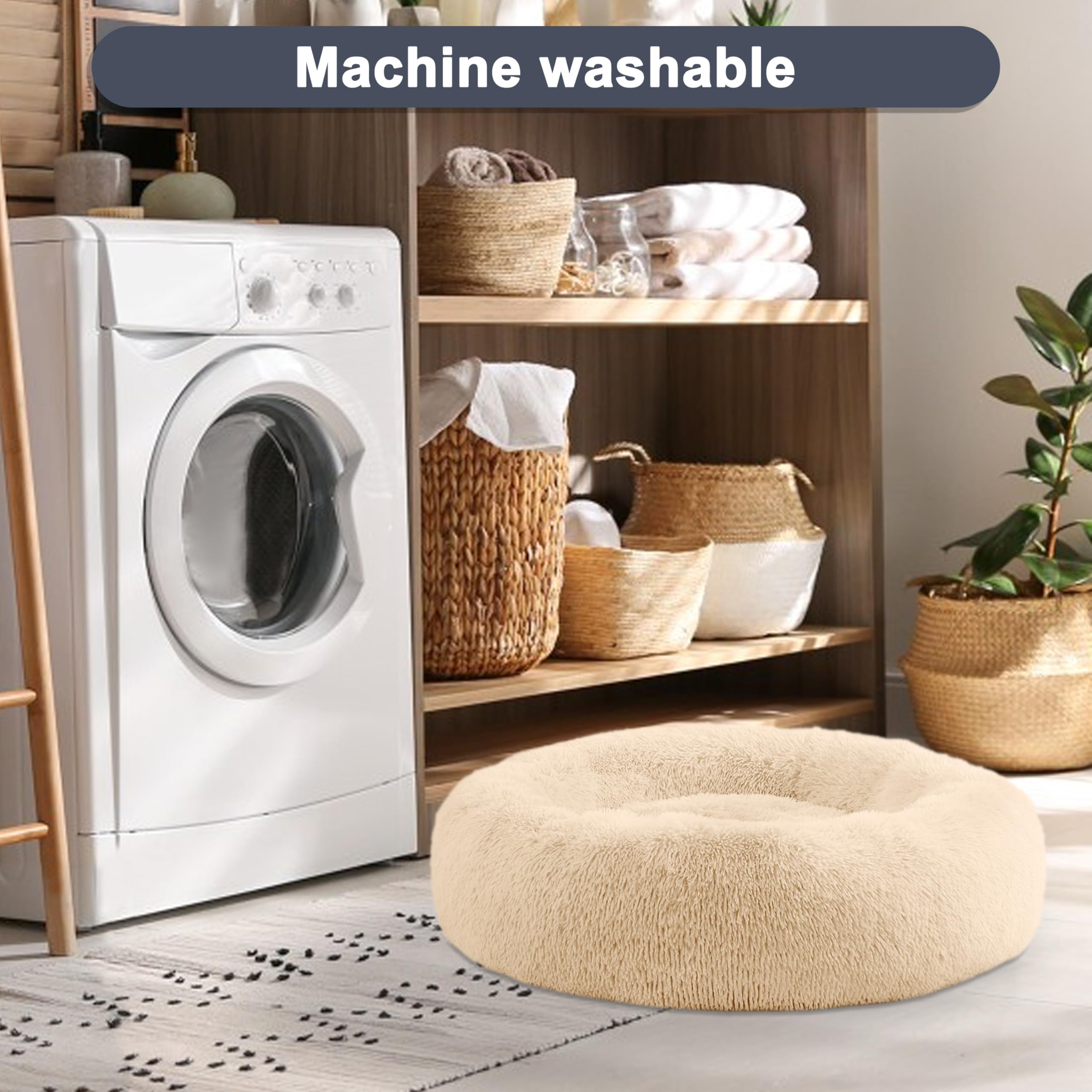 Elsker&Home Calming Dog & Cat Bed,Donut Washable Warming Soft Round 23 Inches Dog Beds For Small Dogs,Anti-Anxiety Fluffy Plush