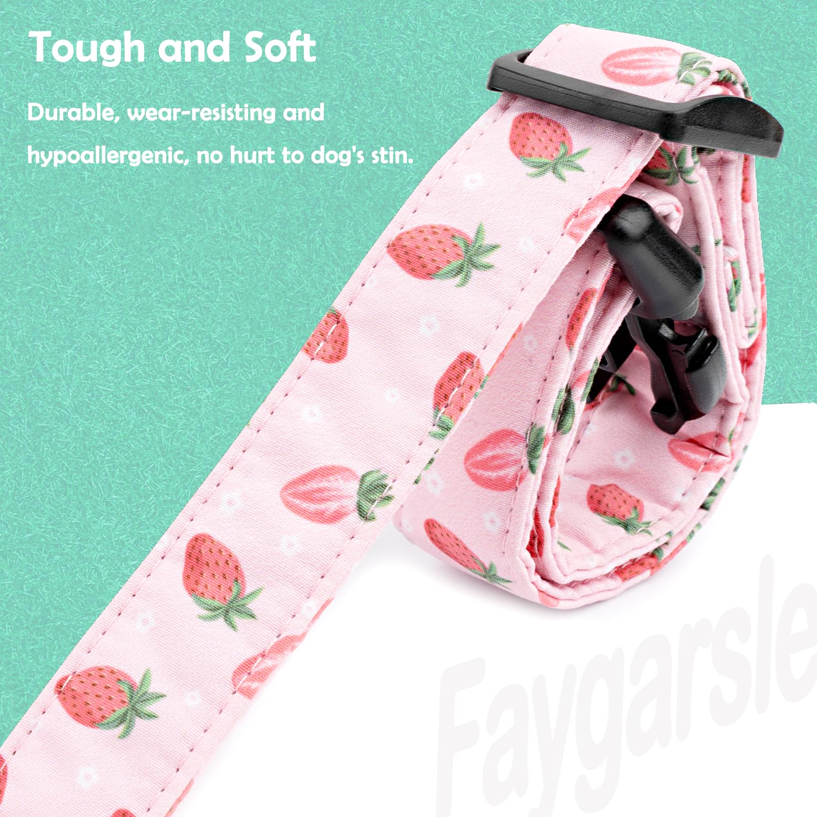 Faygarsle Pink Strawberry Print Cotton Dog Collar For Small, Medium, Large Boys Girls Dogs S