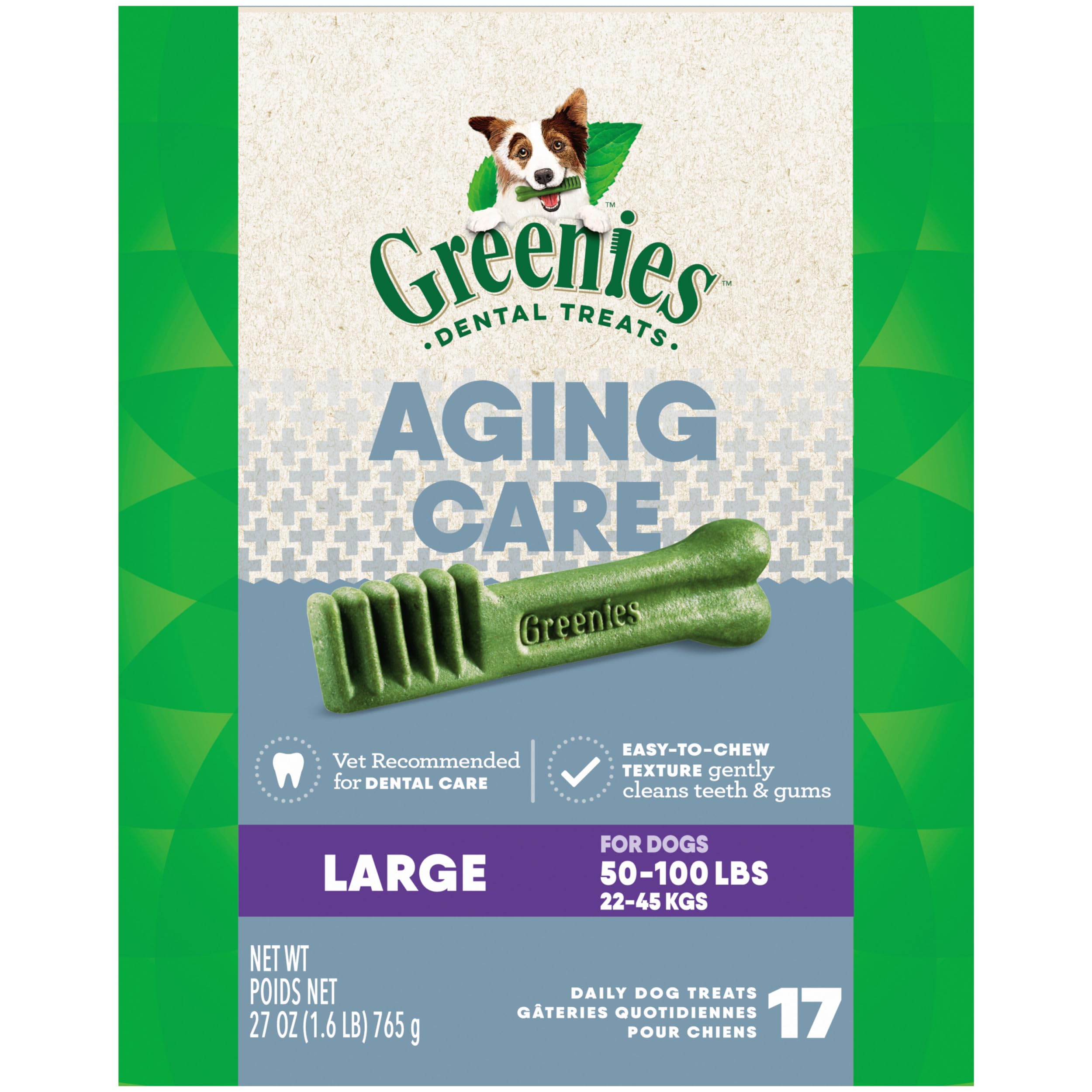 Greenies Aging Care Large Dental Dog Treats, 27 oz. Pack (17 Treats)