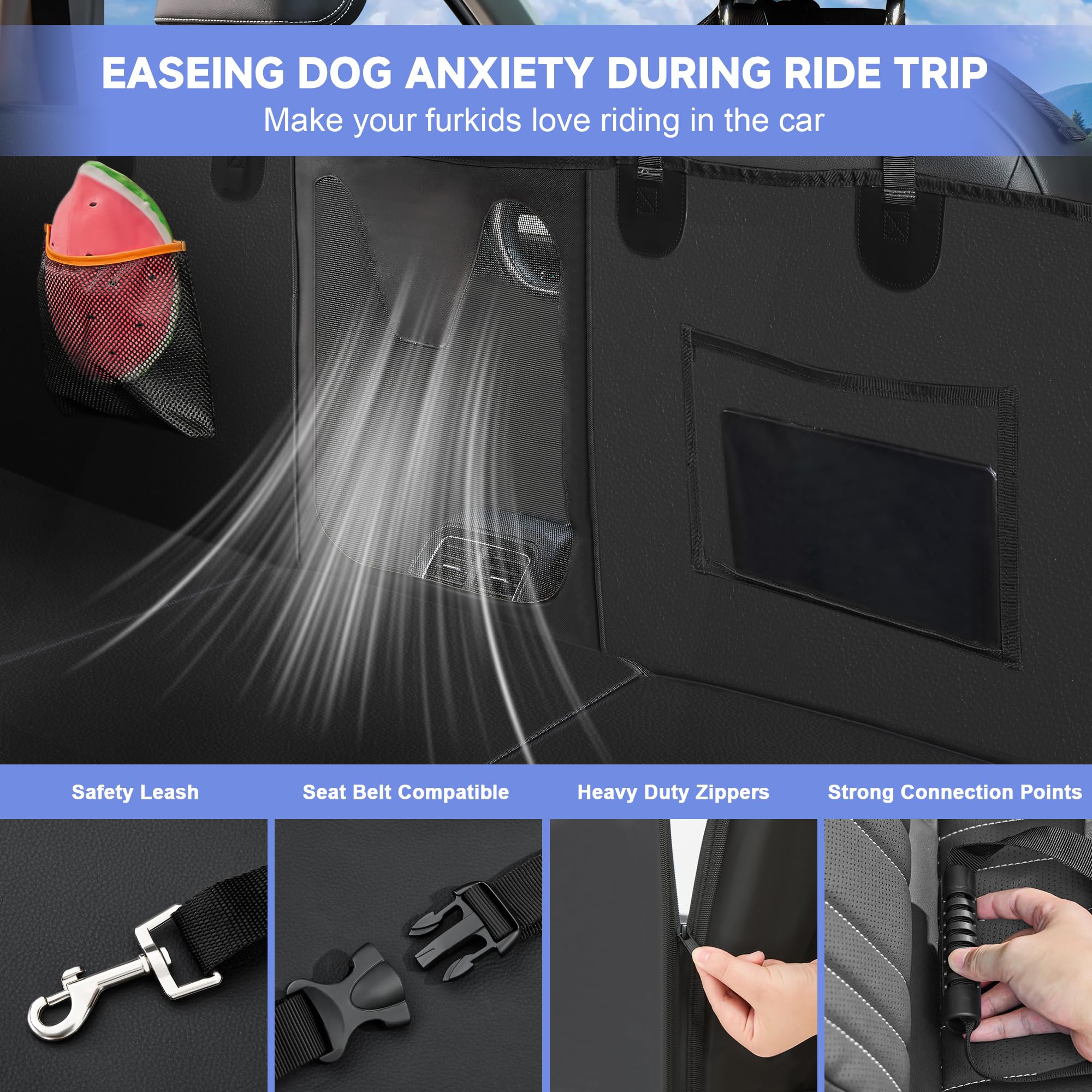 Spacocld Pu Leather Dog Car Seat Cover For Back Seat - Back Seat Extender For Dogs With Hard Bottom Holds 400 Lbs. 100% Waterpro