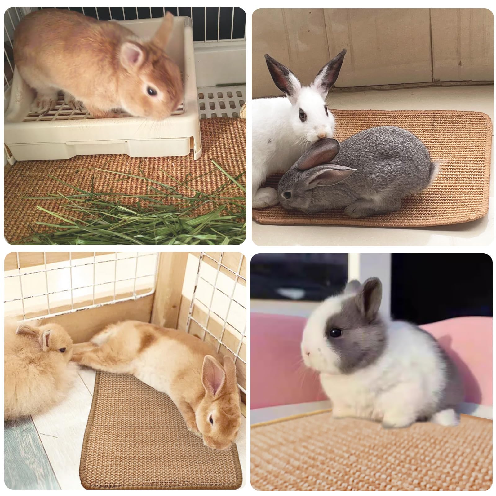 Mooydee Rabbit Scratching Pad, 16 x 12 Inch Natural Sisal Bunny Scratch Mat Scratcher Mats Claws and Teeth Care for Biting Sleep