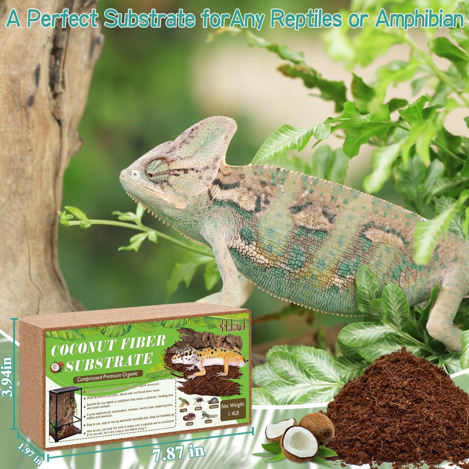 Halatool 2Pack Coconut Fiber Substrate for Reptile & Amphibians Natural Premium Coco Husk Terrarium Bedding for Tortoise Habitat