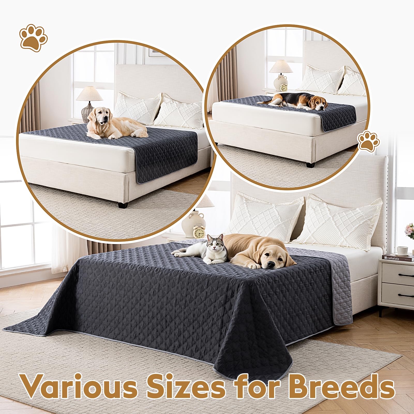 Funfurry 100% Double-Sided Waterproof Blanket, Couch Cover For Dogs Washable, Reversible Dog Bed Cover.(Dark&Light Grey, 82 X 82