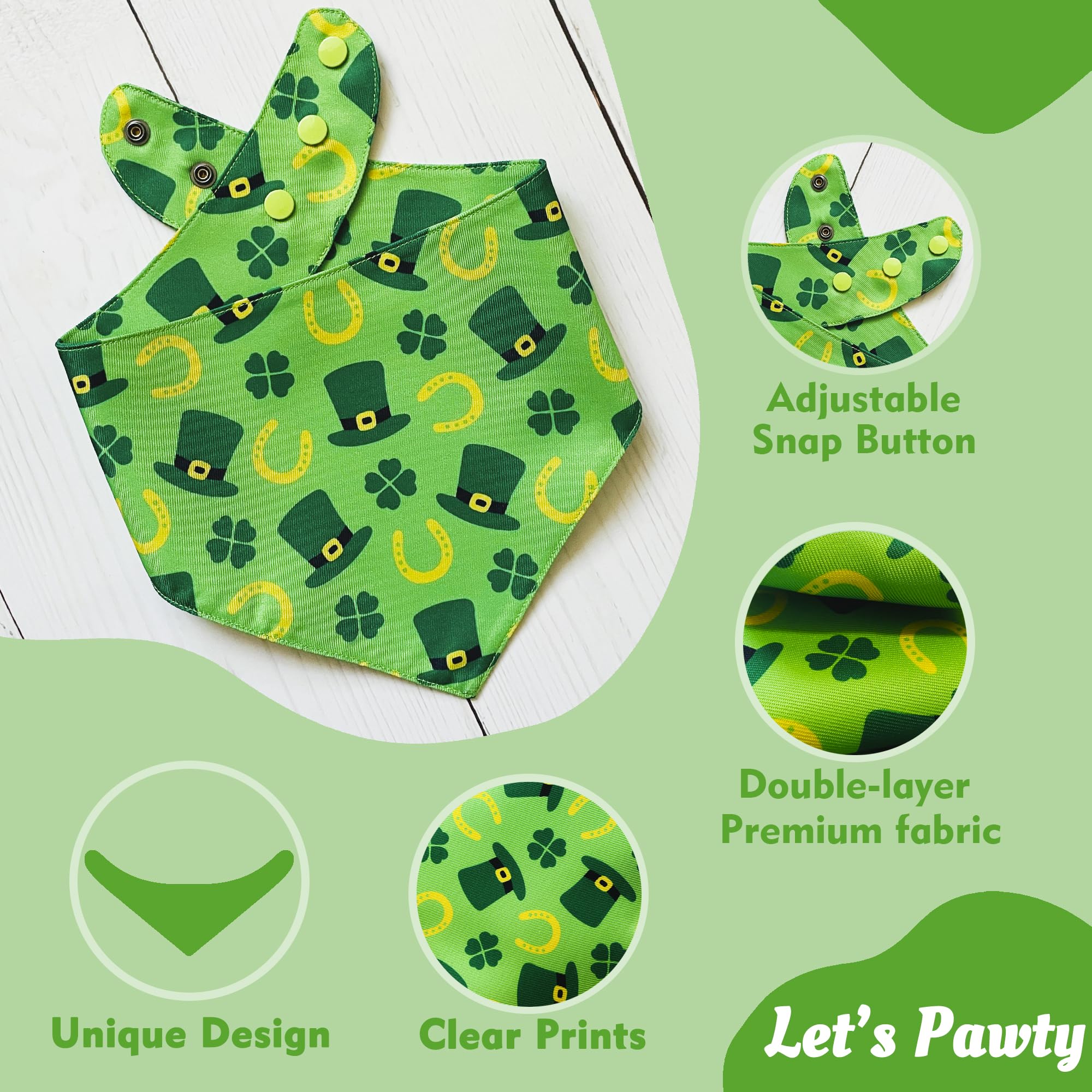 Thloh St. Patrick'S Day Dog Bandanas With Snap Button, 2 Pack Reversible Shamrock Dog Scarf For Boy & Girl, Premium Durable Fabr