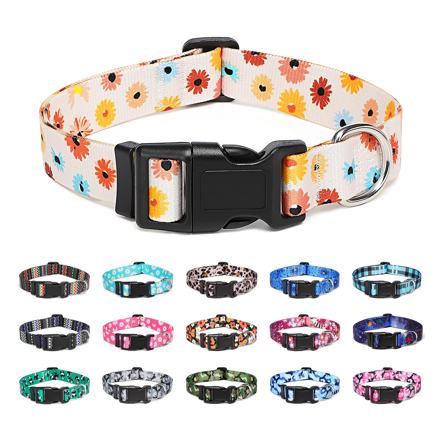Suredoo Adjustable Dog Collar With Patterns, Ultra Comfy Soft Nylon Breathable Pet Collar For Small Medium Large Dogs (M, Floral