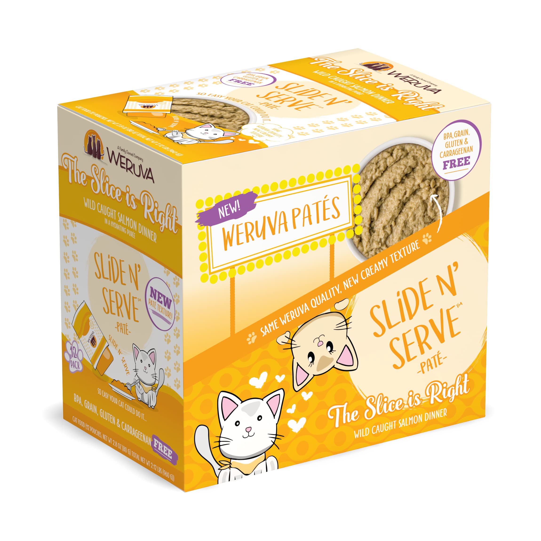 Weruva Wet Cat Food, The Slice is Right with Wild Caught Salmon Pate, 2.8oz Slide N Serve Pouch, Pack of 12