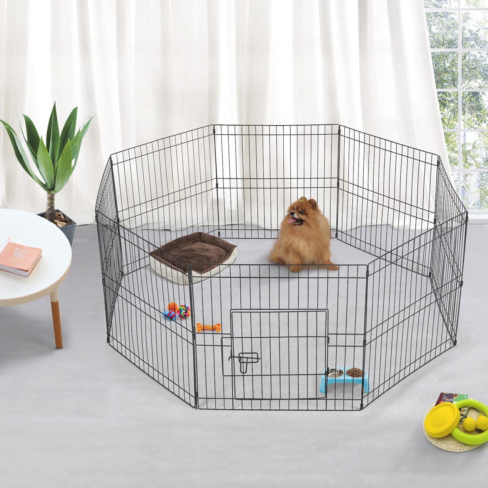 Yaheetech 24 Inch Black Metal Pet Playpen 16 Panel Foldable Playpen For Puppy - Outdoor & Indoor With Door - Metal Dog Exercise