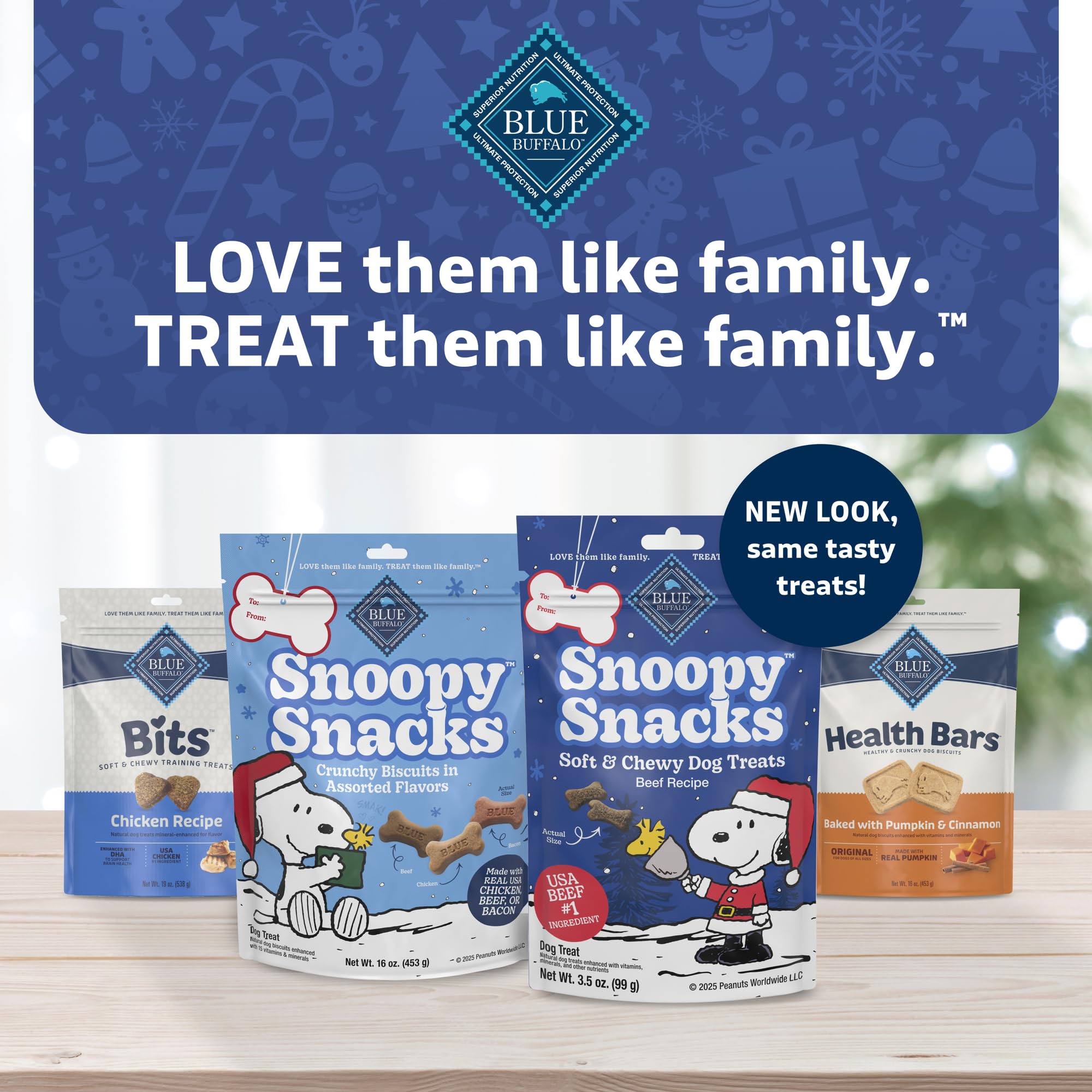 Blue Buffalo Snoopy Snacks Soft & Chewy Dog Treats, Holiday Stocking Stuffers for Dogs, Beef Recipe, 3.5oz. Bag