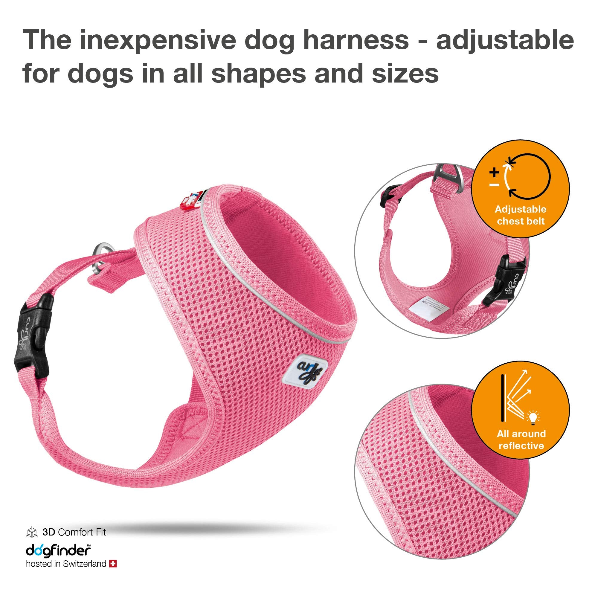 Curli Basic Harness Air-Mesh Dog Harness Pet Vest Adjustable Step-In Light Harness Pink Xs