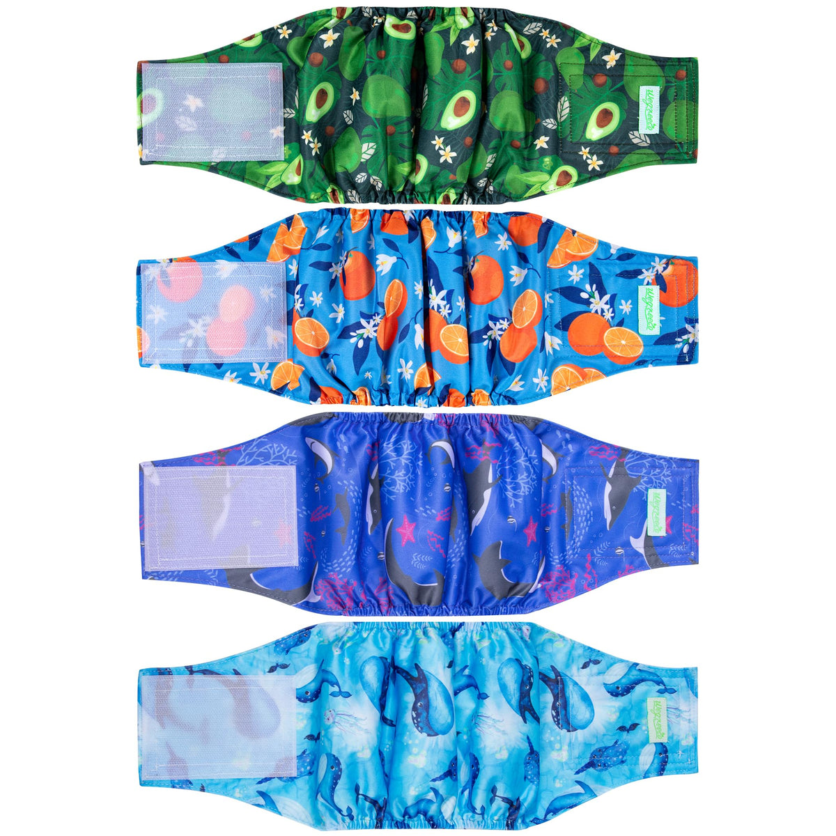 Wegreeco Belly Bands For Male Dogs, (4 Pack) Of Washable Male Dog Diapers, Super Absorbent Dog Belly Band (Fruit, Adventure, Lar