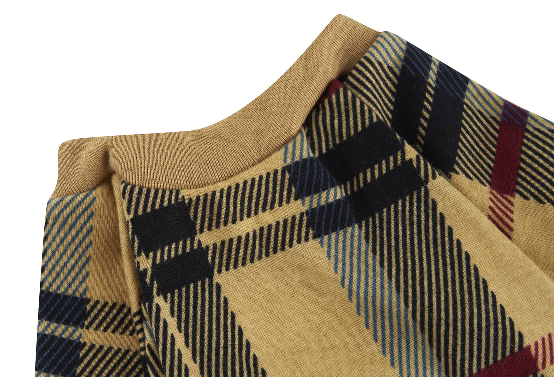 Beige Buffalo Plaid Christmas Clothes For Dogs Pajamas Onesie Pjs, Back Length 20' Large