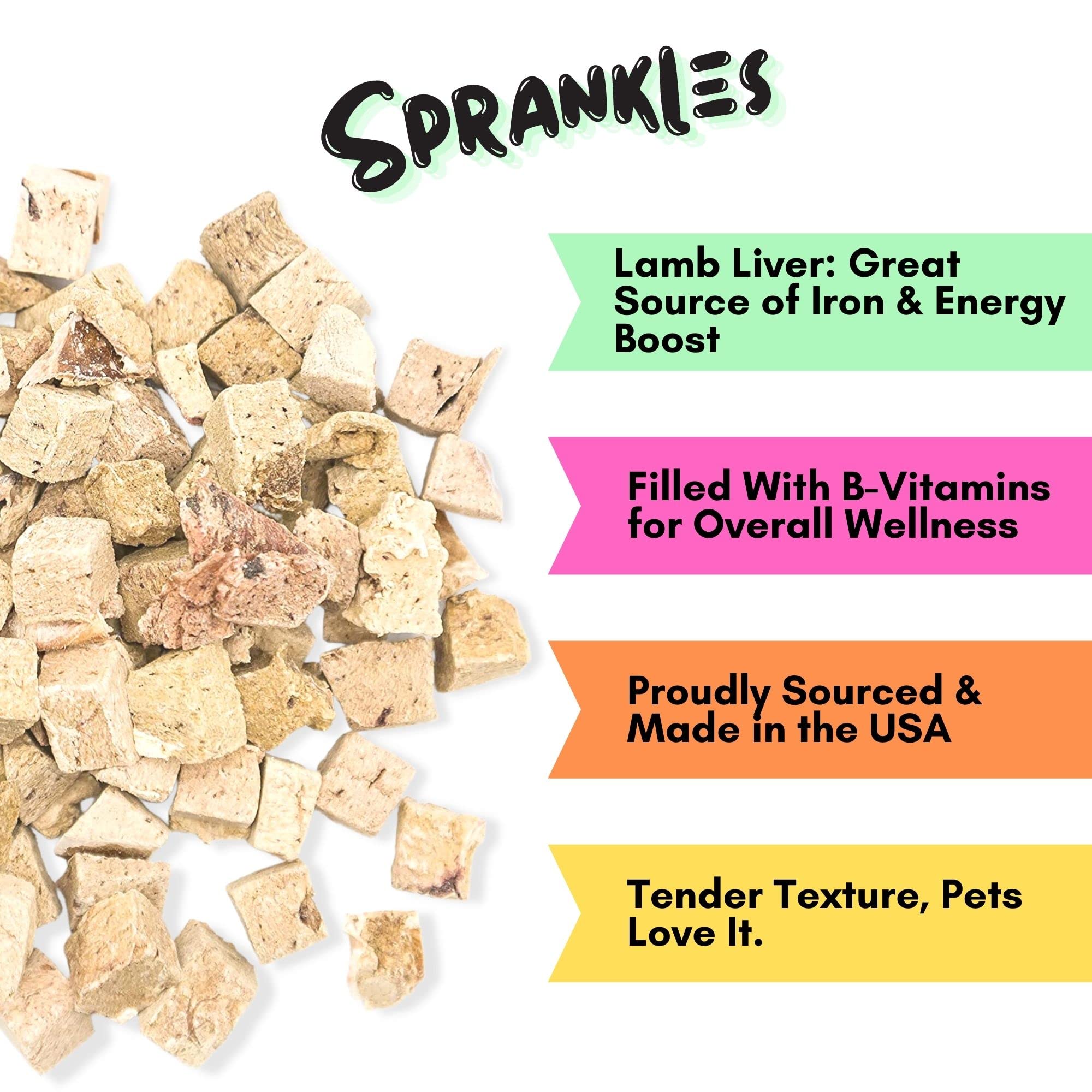 SPRANKLES Freeze Dried Lamb Liver Treats for Cats & Dogs - Single Ingredient All Natural Grain-Free, High Protein, Made in USA -