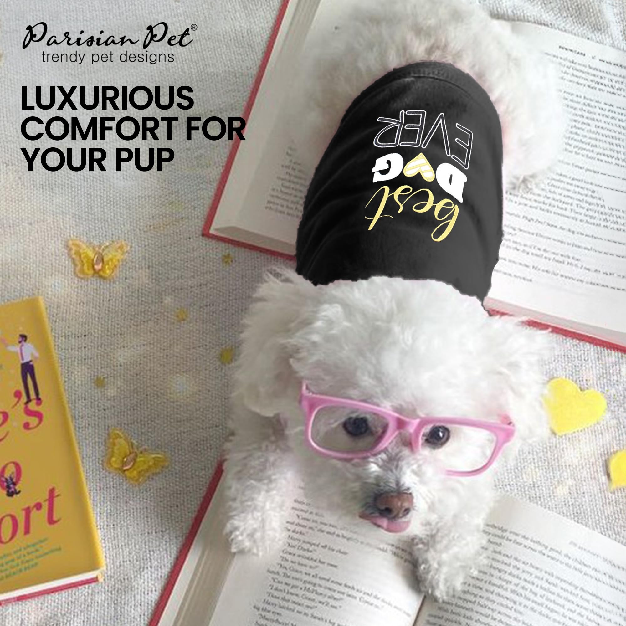 Parisian Pet Dog Summer Clothes | 'Best Dog Ever' Funny Dog Tshirt With Embroidery Pattern, Size 2Xl