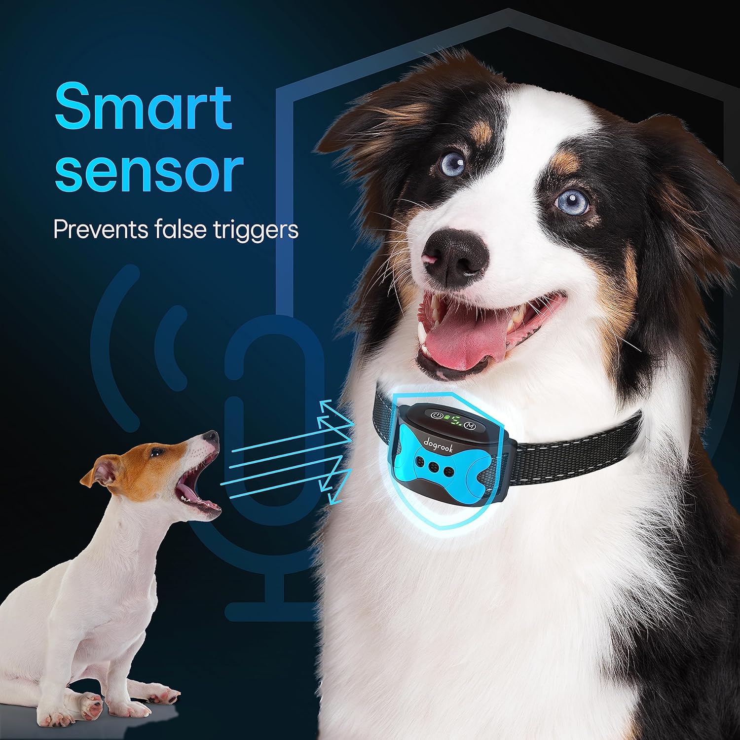 Dogrook Dog Bark Collar - Rechargeable Smart Anti Barking Collar For Dogs - Waterproof No Shock Bark Collar For Small/Medium/Large Dogs - 5 Sensitivity Levels - Anti Bark Collar For Dogs - Dog Collar