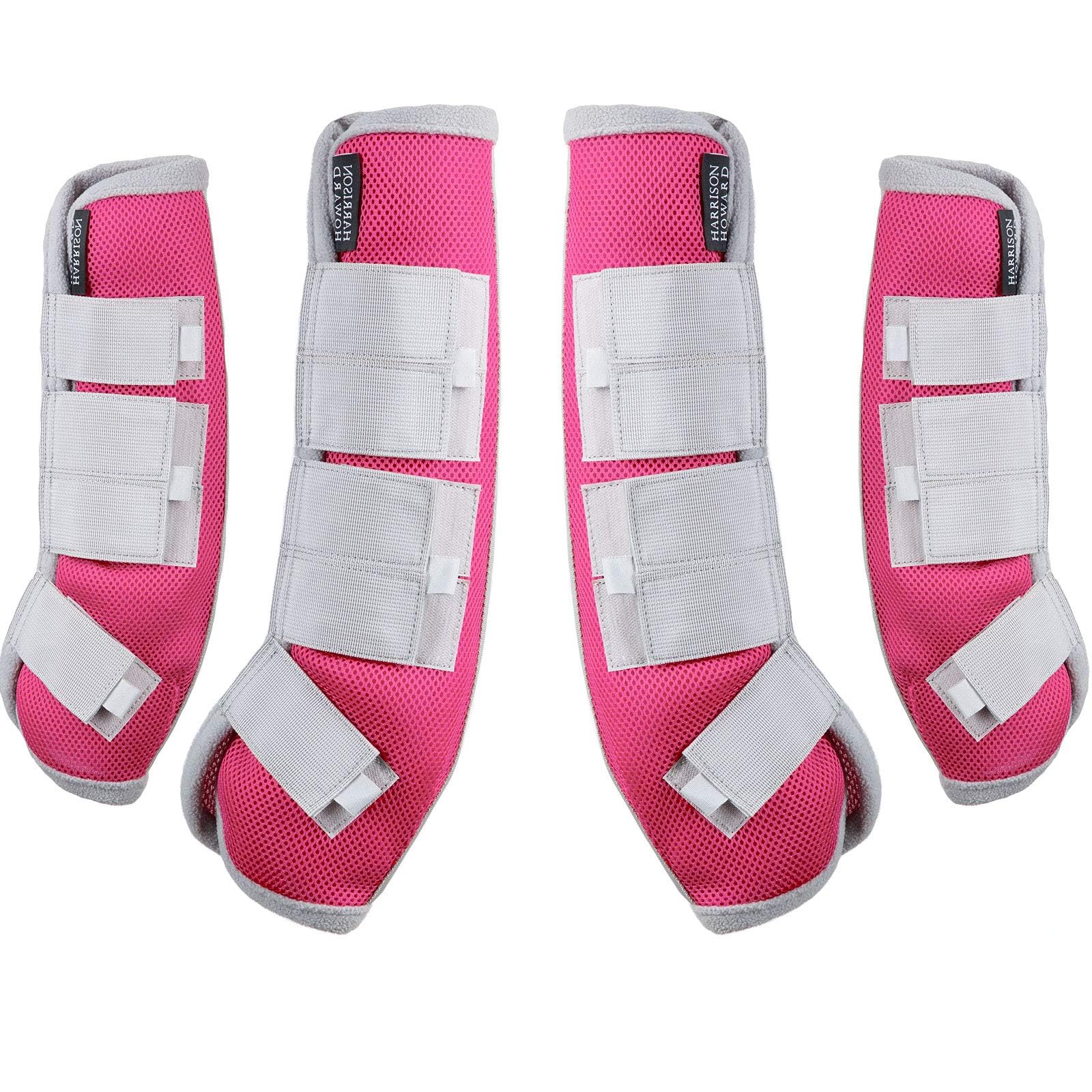 Harrison Howard Horse Fly Boots Leg Guards Fly Boots Protection Set of 4 Magenta Large Full Size