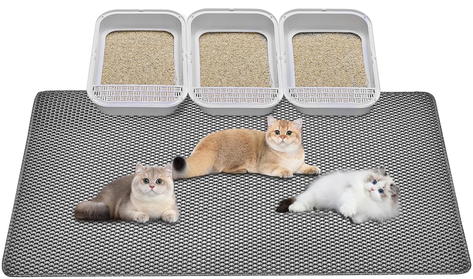 Poicrm Cat Litter Mat - Extra Large Xl 46''X 27'' Cat Litter Mat Litter Trapping Mat.Honeycomb Double Layer Design,Urine And Wat