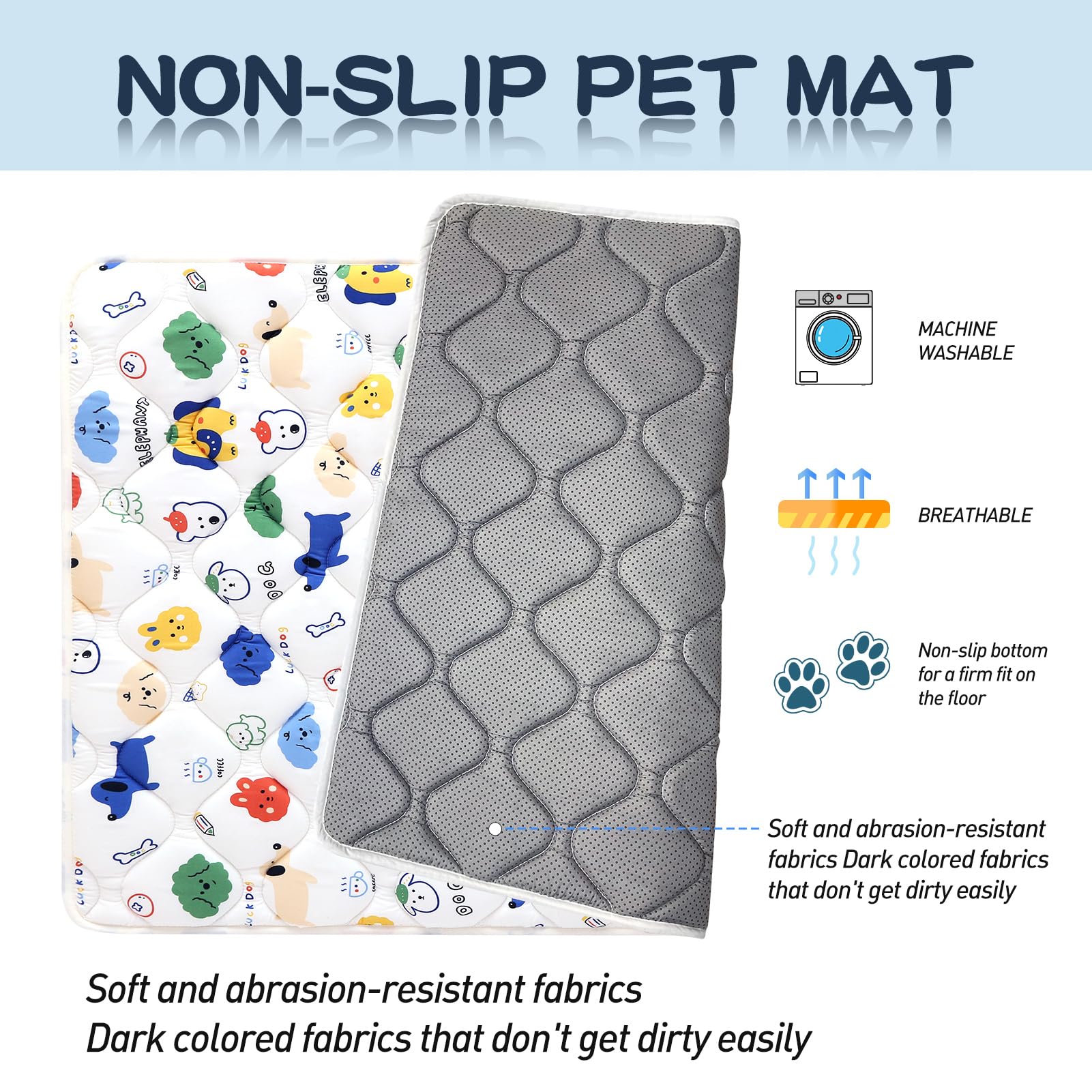 Washable Dog Crate Mat, Ultra Soft Dog Bed Mat for Sleeping with Anti-Slip Bottom for Large Medium Small Dogs Breeds (59'' X 35'
