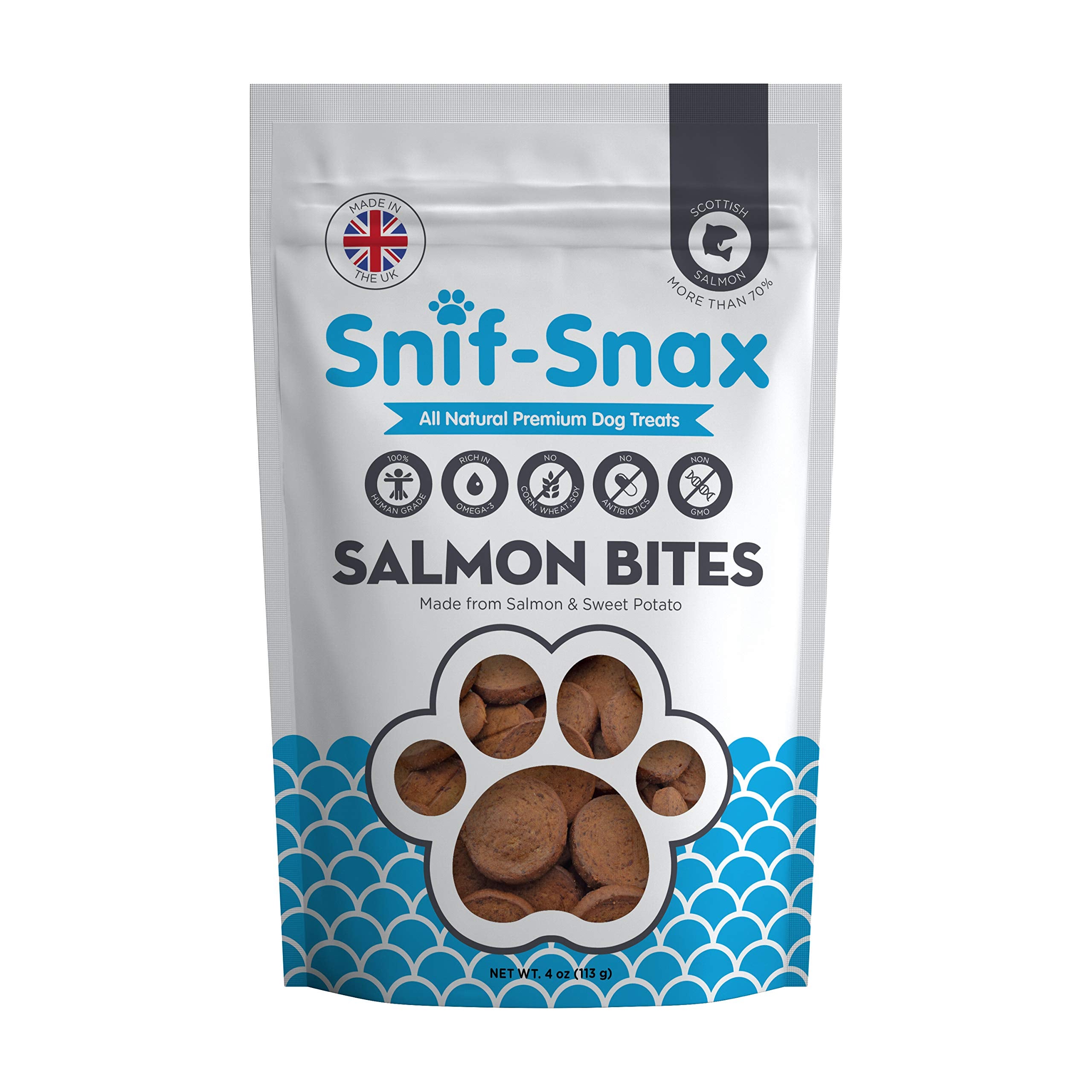 Snif-Snax Human Grade Dog Treats - All-Natural Smoked Salmon & Sweet Potato Bites, 4oz