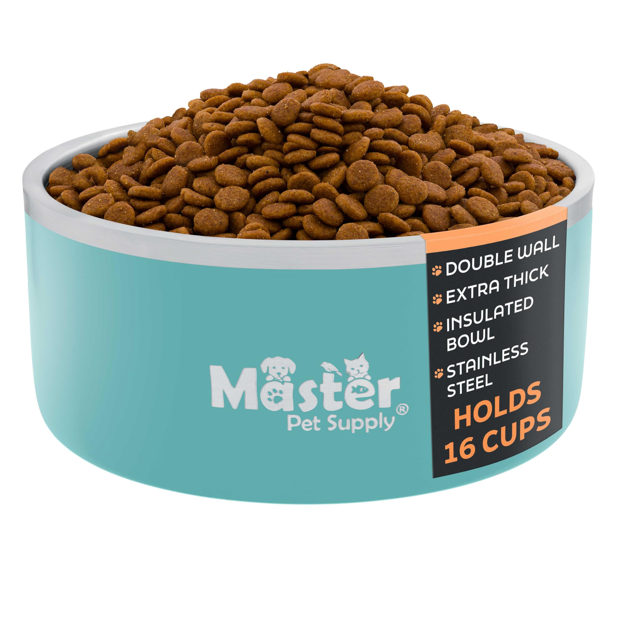 Master Pet Supply Stainless Steel Dog Bowls - 128 oz, Heavy Duty - Aqua Sky, Double Wall Extra-Thick Insulated, Non-Slip Pet Wat