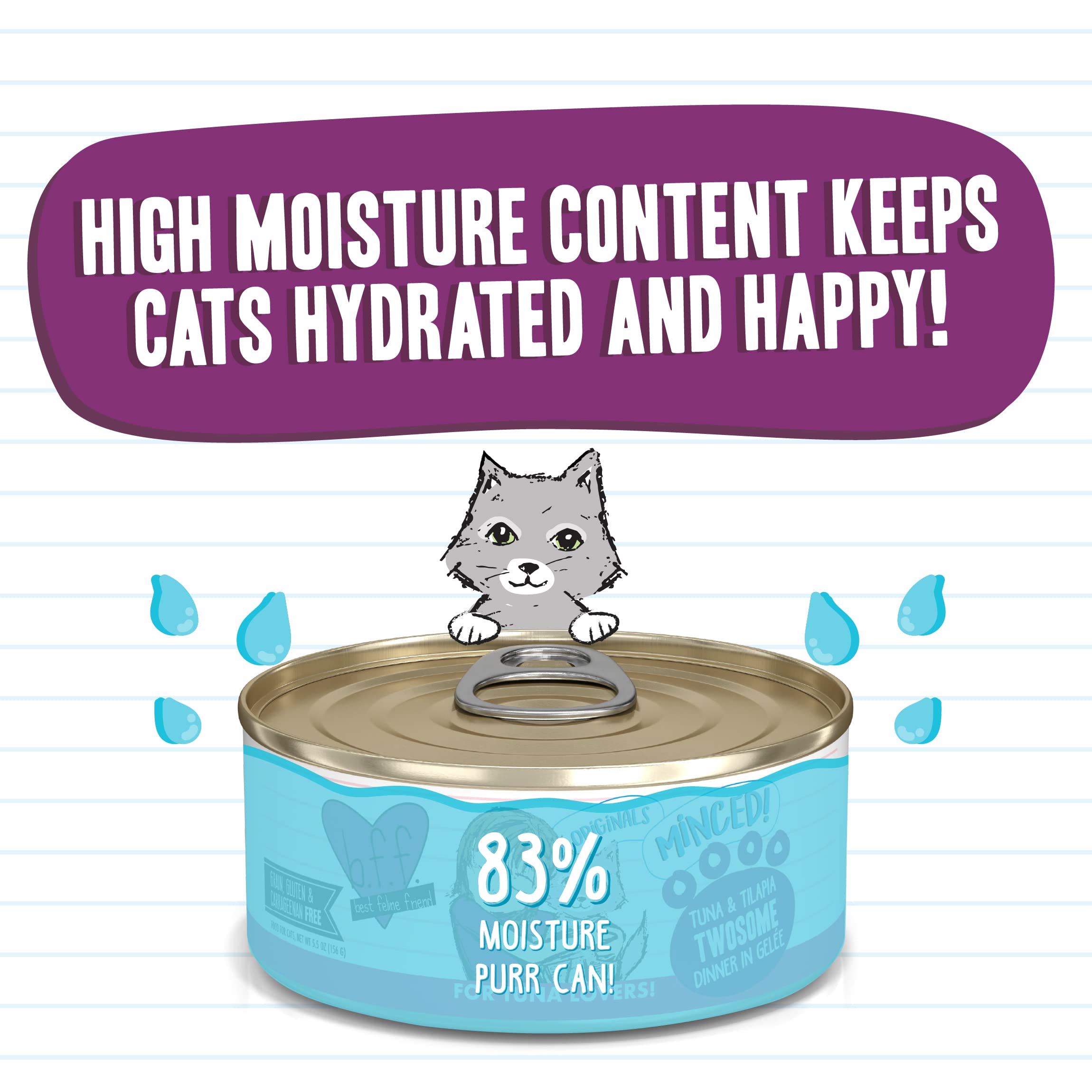 Weruva Best Feline Friend (B.F.F.) Tuna & Tilapia Twosome with Tuna & Tilapia in Gel  e Cat Food, 5.5oz Can (Pack of 24)