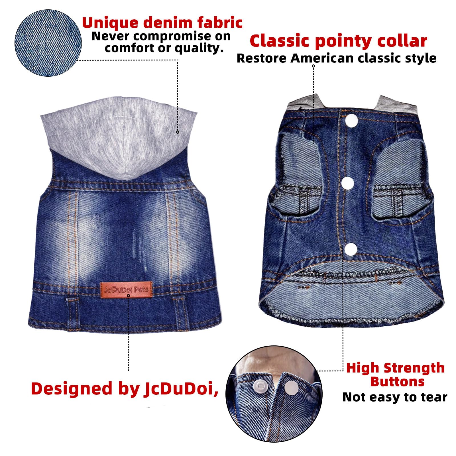 Jcdudoi Dog Jeans Jacket With Hooded Denim Pet Coat For Puppy Small Dogs Classic Overalls Male Cat Costumes Washed Vest Clothes