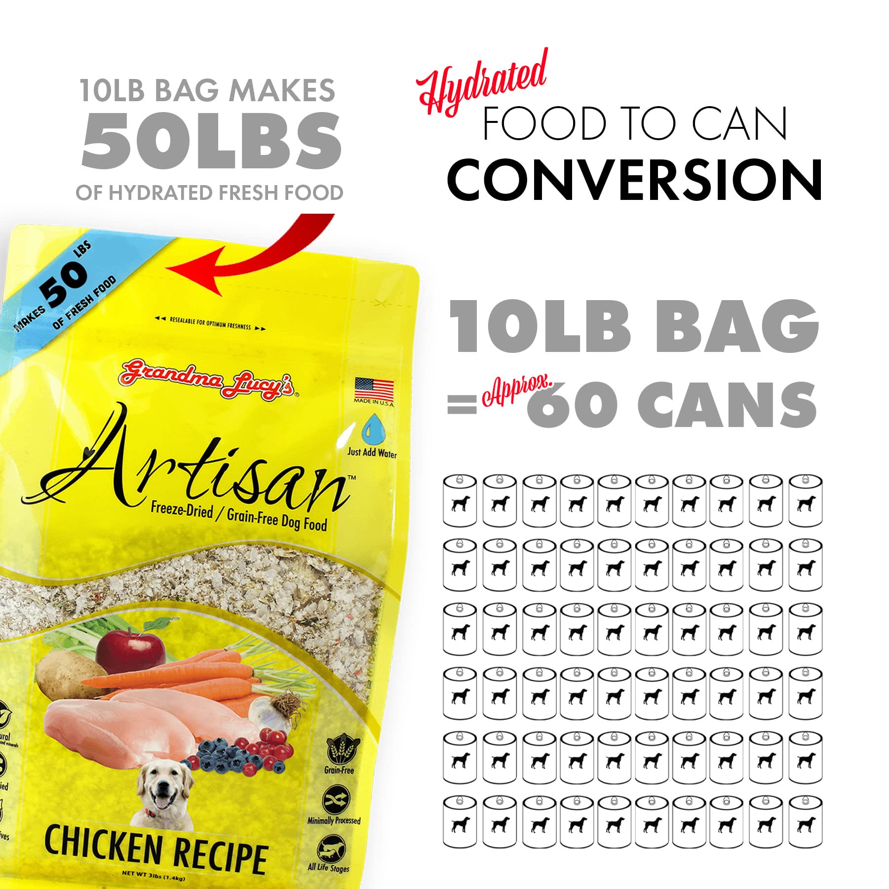 Grandma Lucys Artisan Dog Food, Grain Free and Freeze-Dried - Artisan Chicken, 1Lb Bag