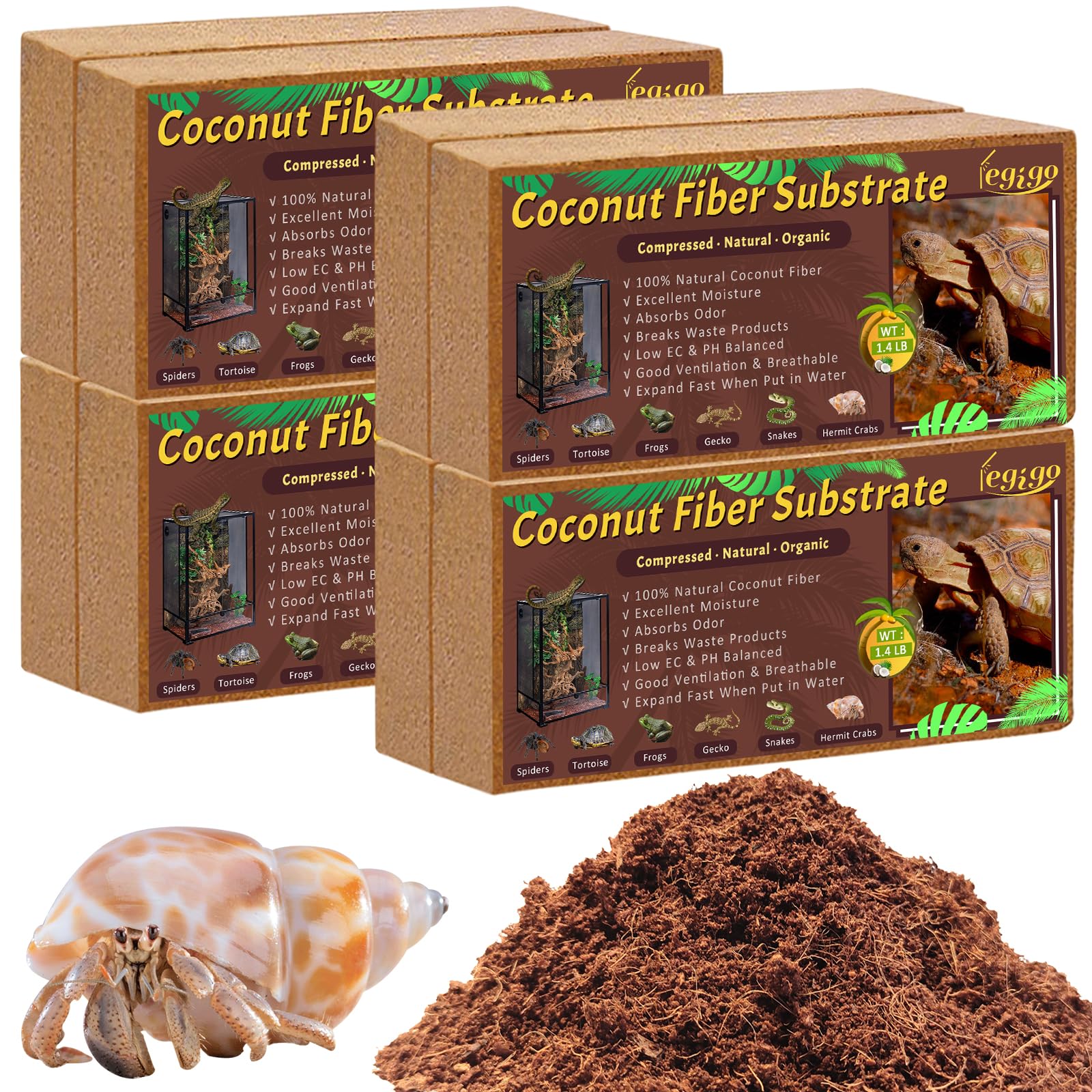 Legigo 8 Pack Compressed Coconut Fiber Substrate - 100% Organic Coconut Fiber Brick Bedding for Reptiles, Natural Coco Husk Subs