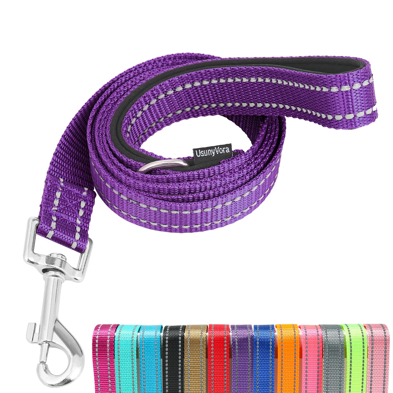 Usunyvora Reflective Nylon Dog Leash For Walking,Strong Dog Leash With Padded Handle For Medium And Large Dogs,6 Ft,Purple