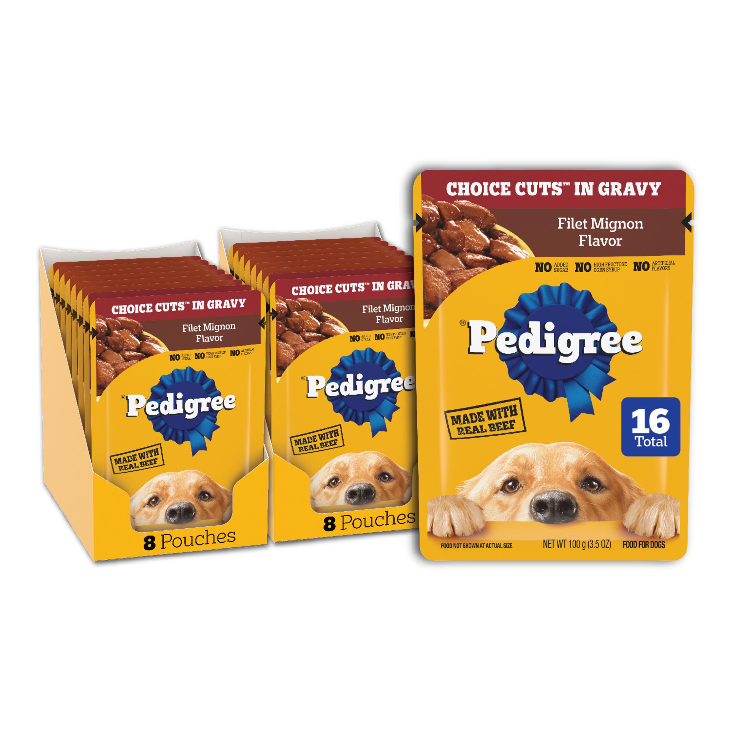 Pedigree Choice Cuts In Gravy Adult Soft Wet Dog Food, Filet Mignon Flavor, 3.5 oz Pouches, 16 Pack