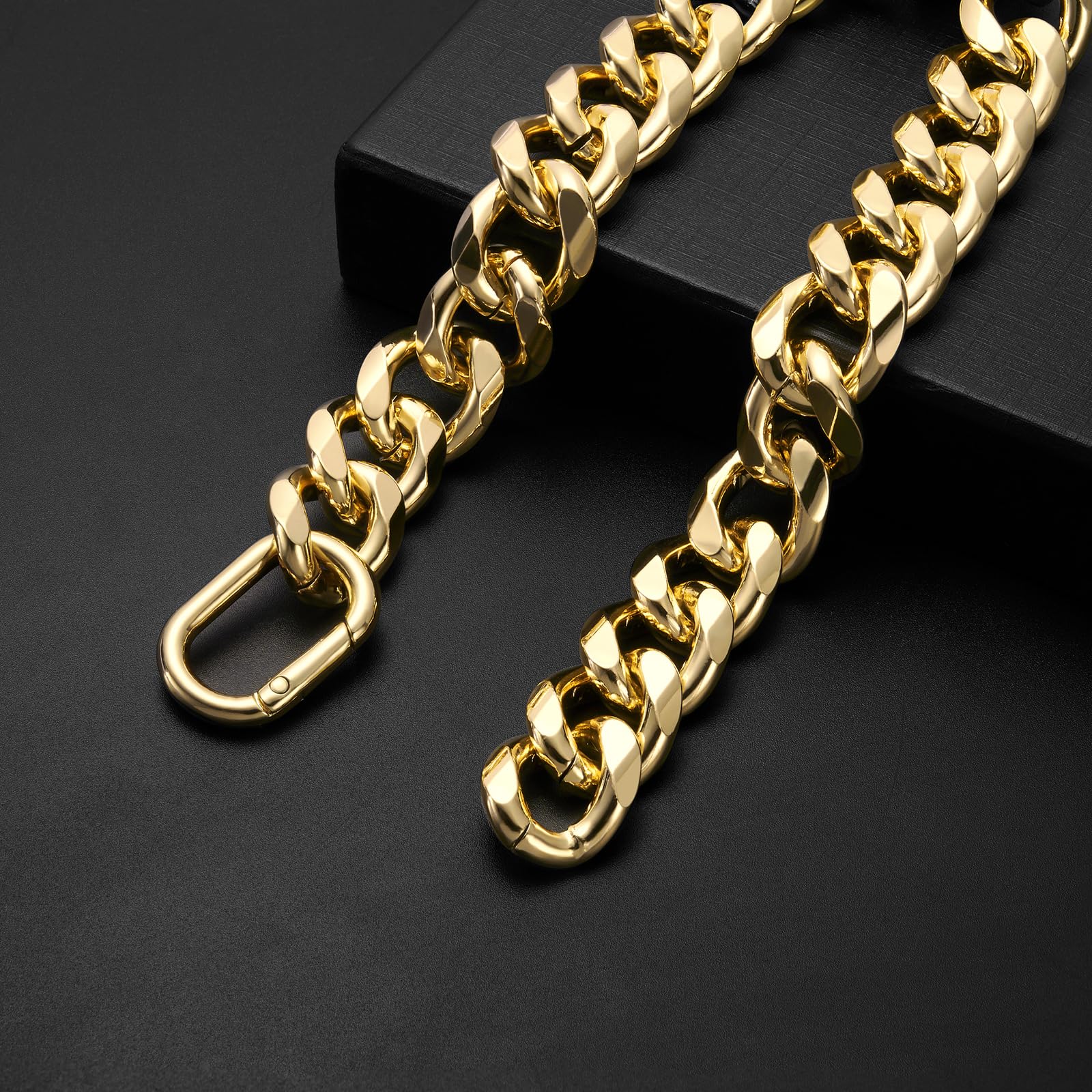 Woofuu 19Mm Heavy Duty Thick Cuban Link Dog Collar,Gold Dog Chain Collar For Small Dogs - 22 Inches Length Dog Necklace Collar