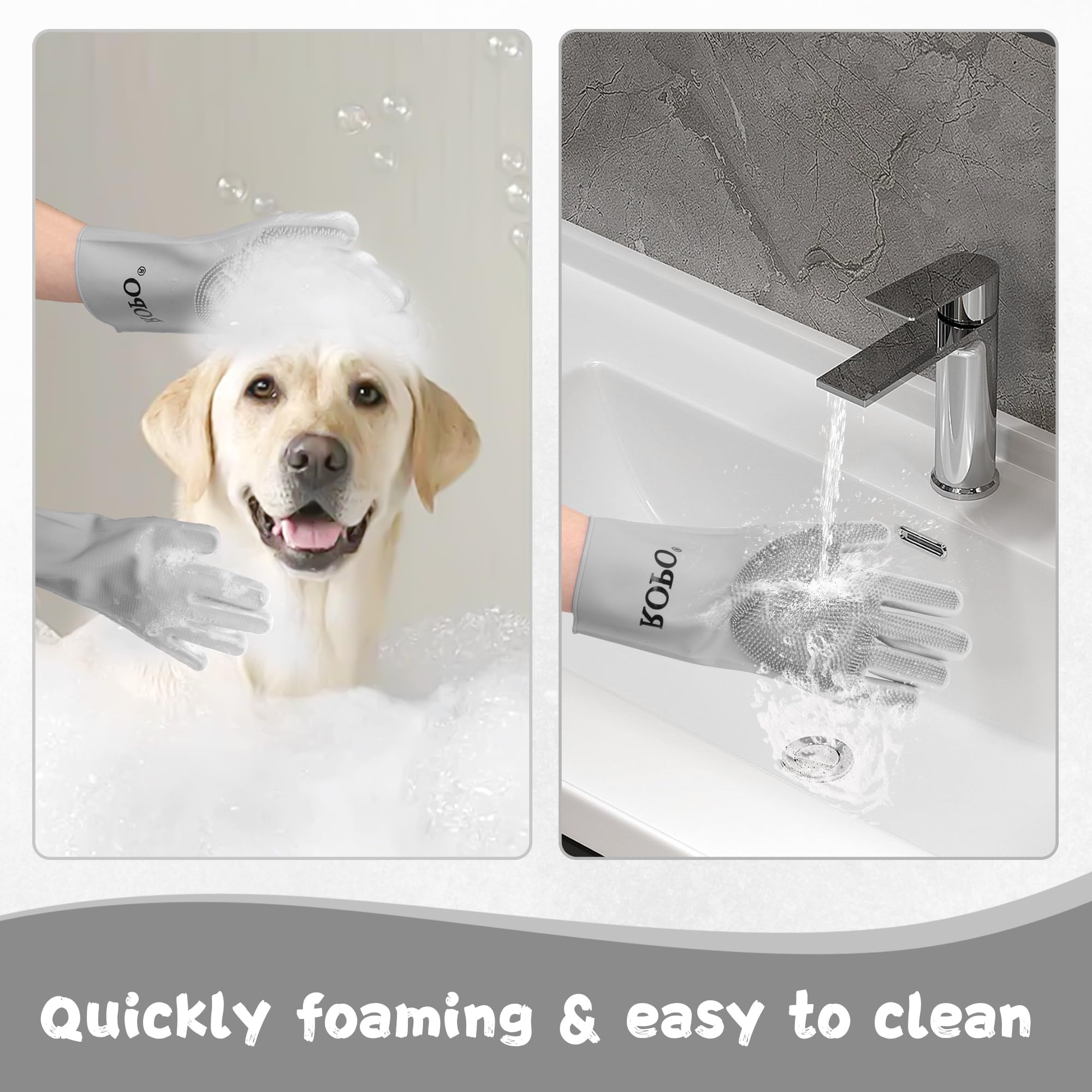 Ropo Silicone Gloves For Pet Grooming, Multi-Functional Gloves For Pet Hair Shedding, Bathing, And Massage (Grey+Purple)