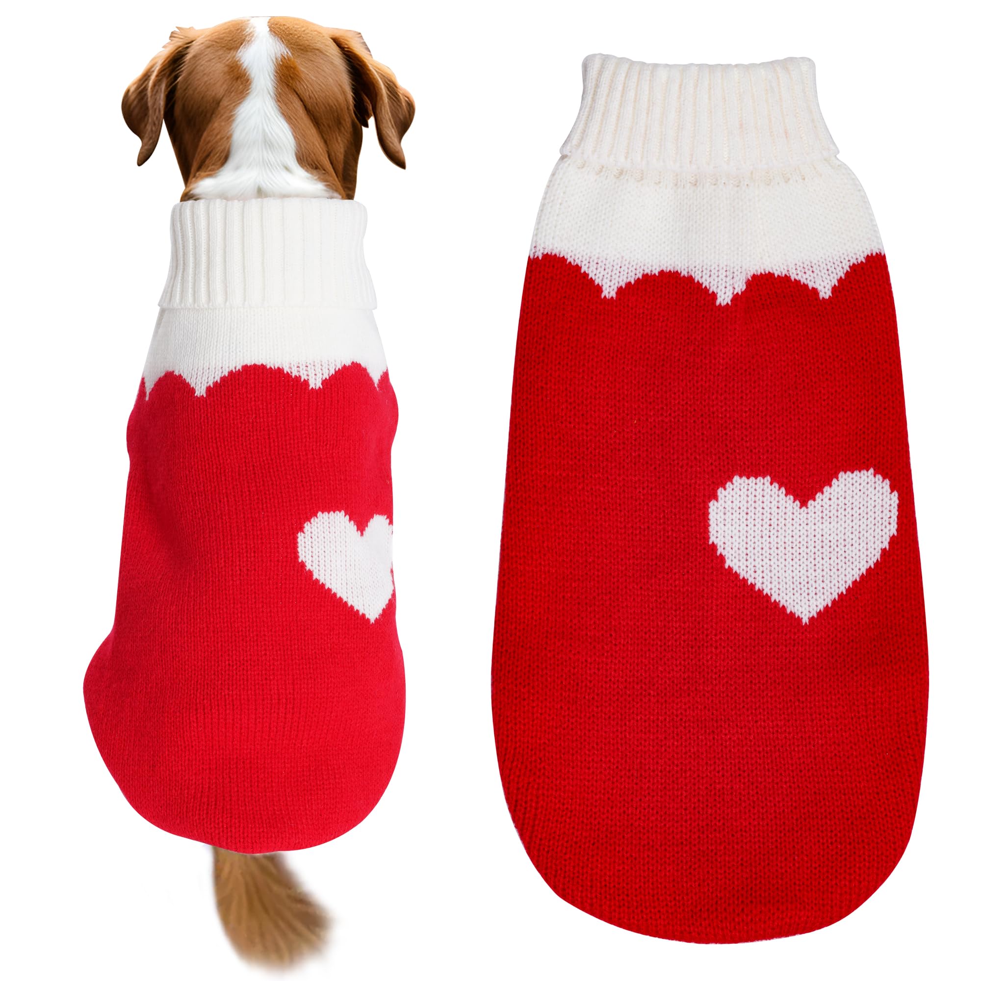 Topbuti Pet Dog Knitted Sweaters Knitwear Turtleneck Pajamas Soft Winter Warm Puppy Valentine Clothing Christmas Clothes Heart D
