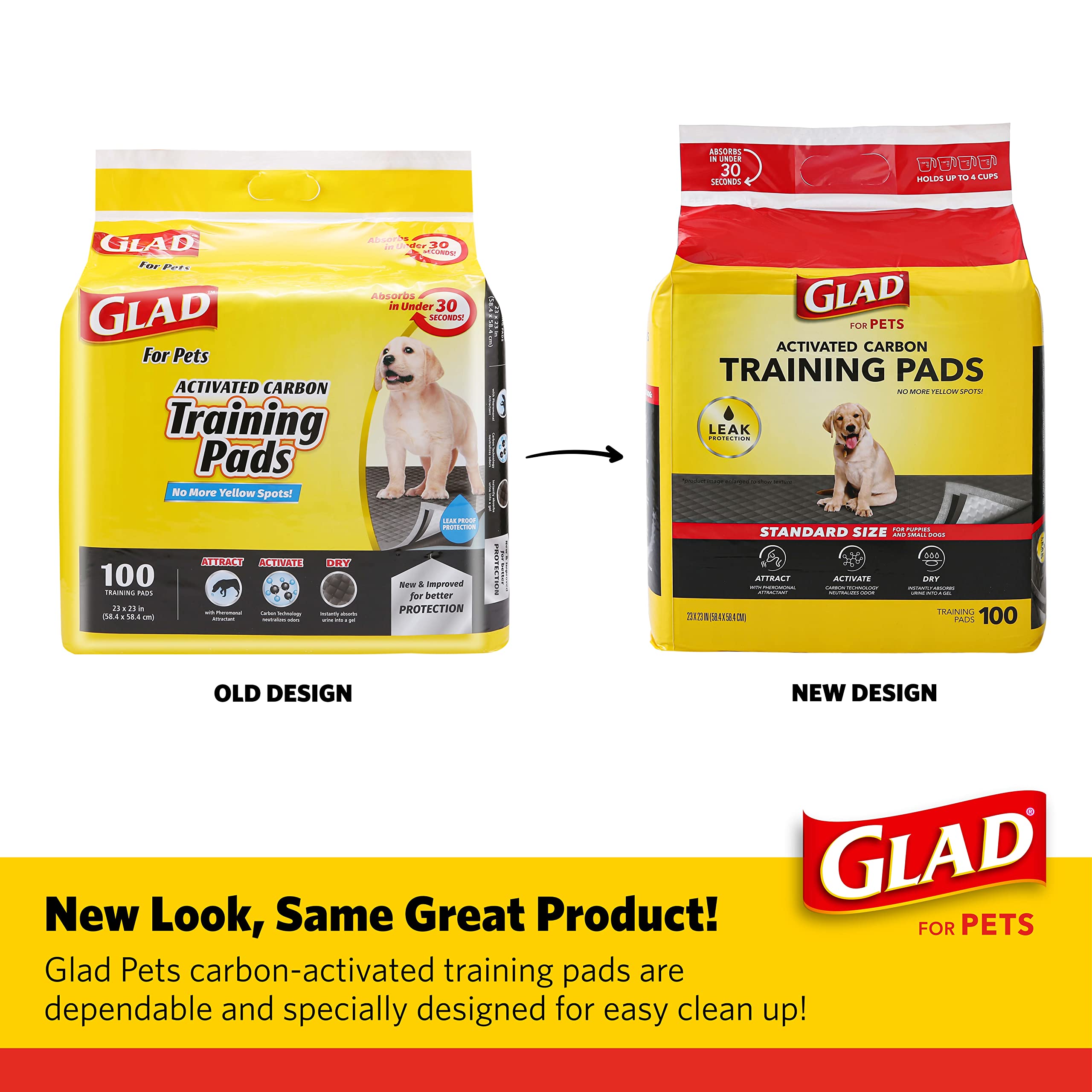 Glad For Pets Black Charcoal Puppy Pads, 100 Count -2 Pack | Puppy Potty Training Pads That Absorb & Neutralize Urine Instantly | New & Improved Quality Puppy Pee Pads,Gray