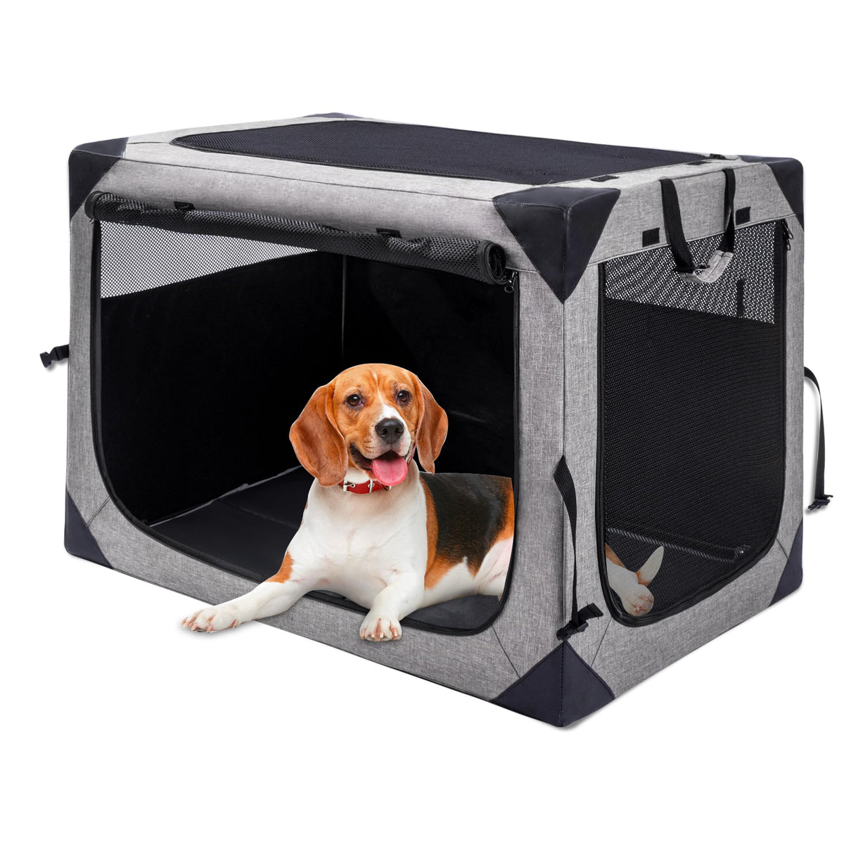 Hiaksedt Dog Crates - 36 Inch Collapsible Soft Dog Crate, 3-Door Foldable Soft Kennel for Large Dogs, Portable Pet Travel Cage w