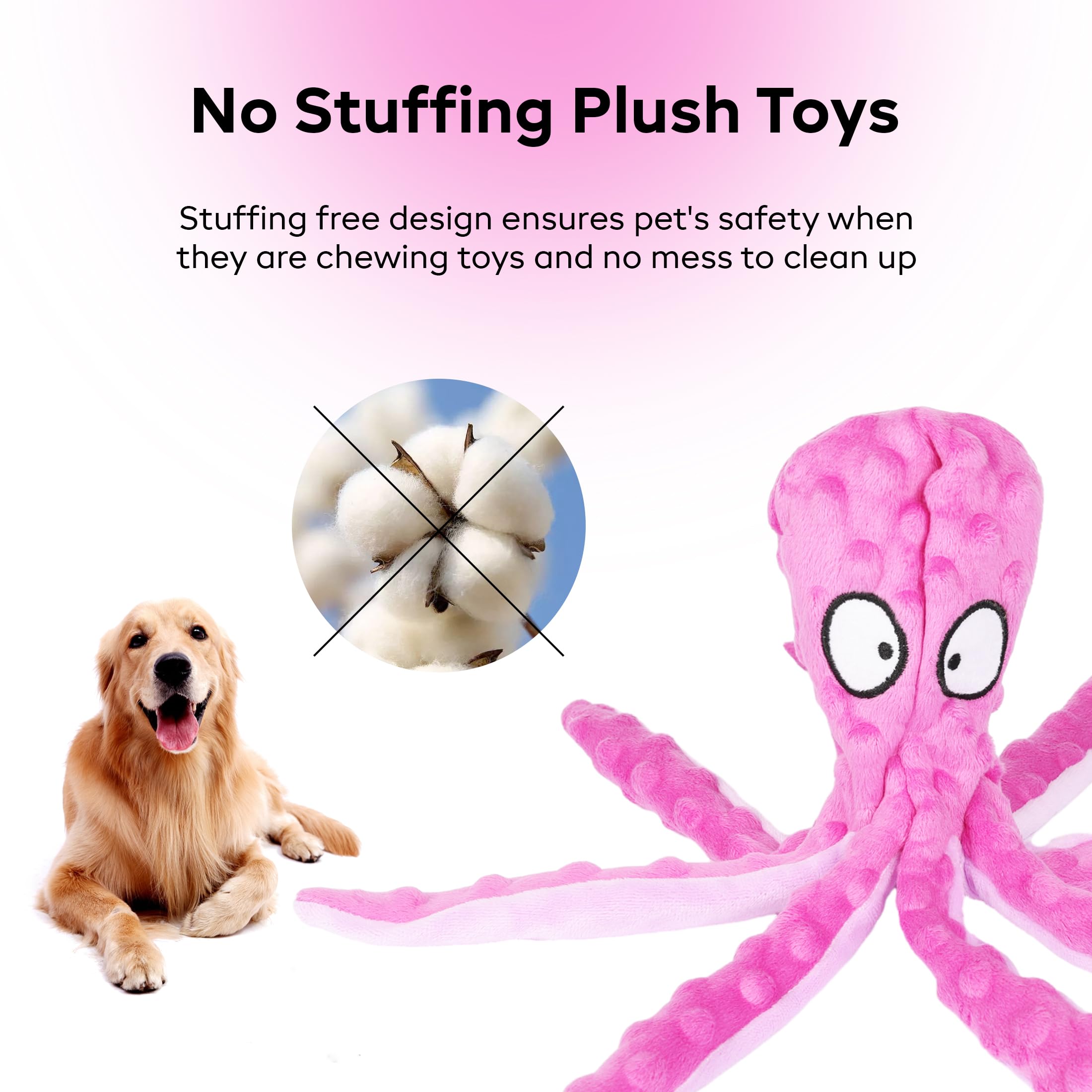 Wishstore Squeaky Octopus Dog Toys - No Stuffing Crinkle Plush Dog Toy - Pack Of 2 (Purple And Green)