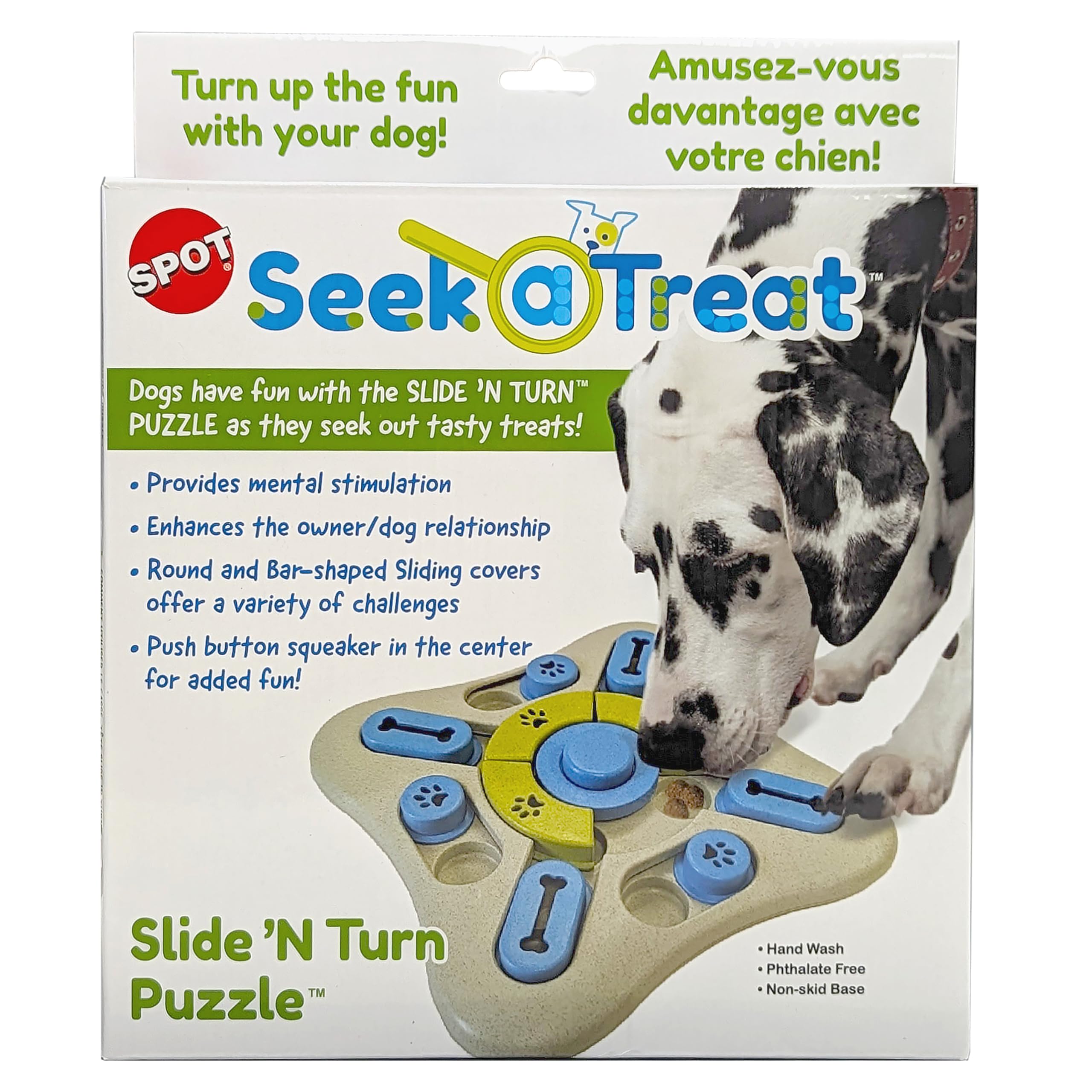 SPOT Seek A Treat Slide N Turn Puzzle -Interactive Dog Puzzle Toy for Small, Medium & Large Smart Dogs and Cats, Squeaky, Enric
