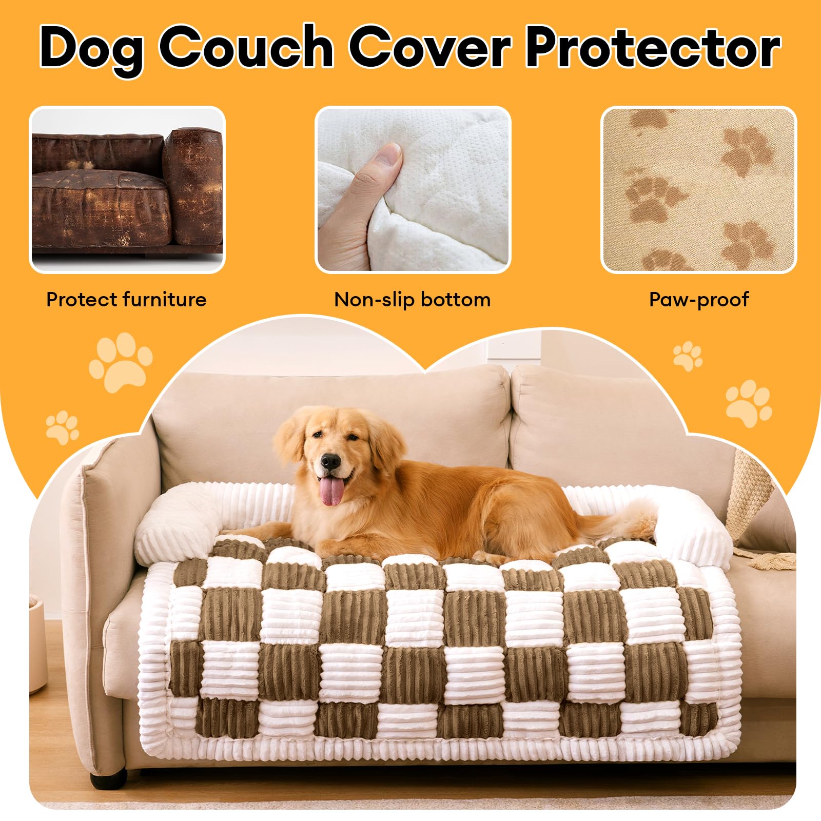 Funny Fuzzy Pet Couch Covers For Sofa, Large Dog Couch Cover Protector Plush Pet Bed Mat For Furniture Protector, X-Large. Light