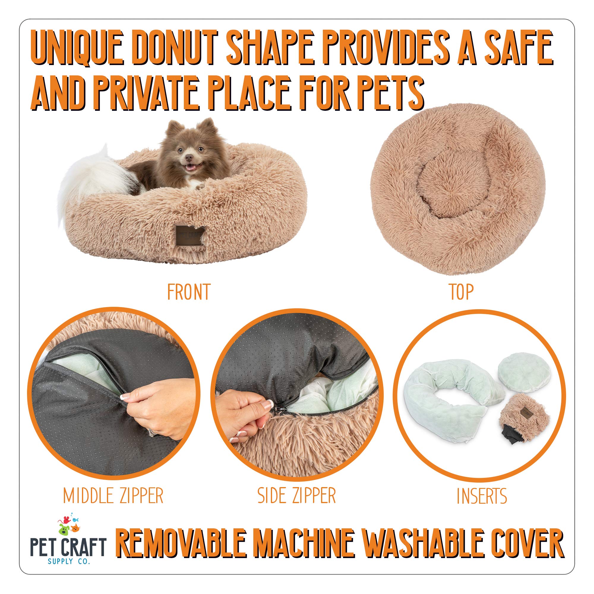 Pet Craft Supply Ultra Plush Calming Anti-Anxiety Pet Bed - Includes Super Soft Comfort Blanket - Great Medium Dog, Puppy And Cat Bed