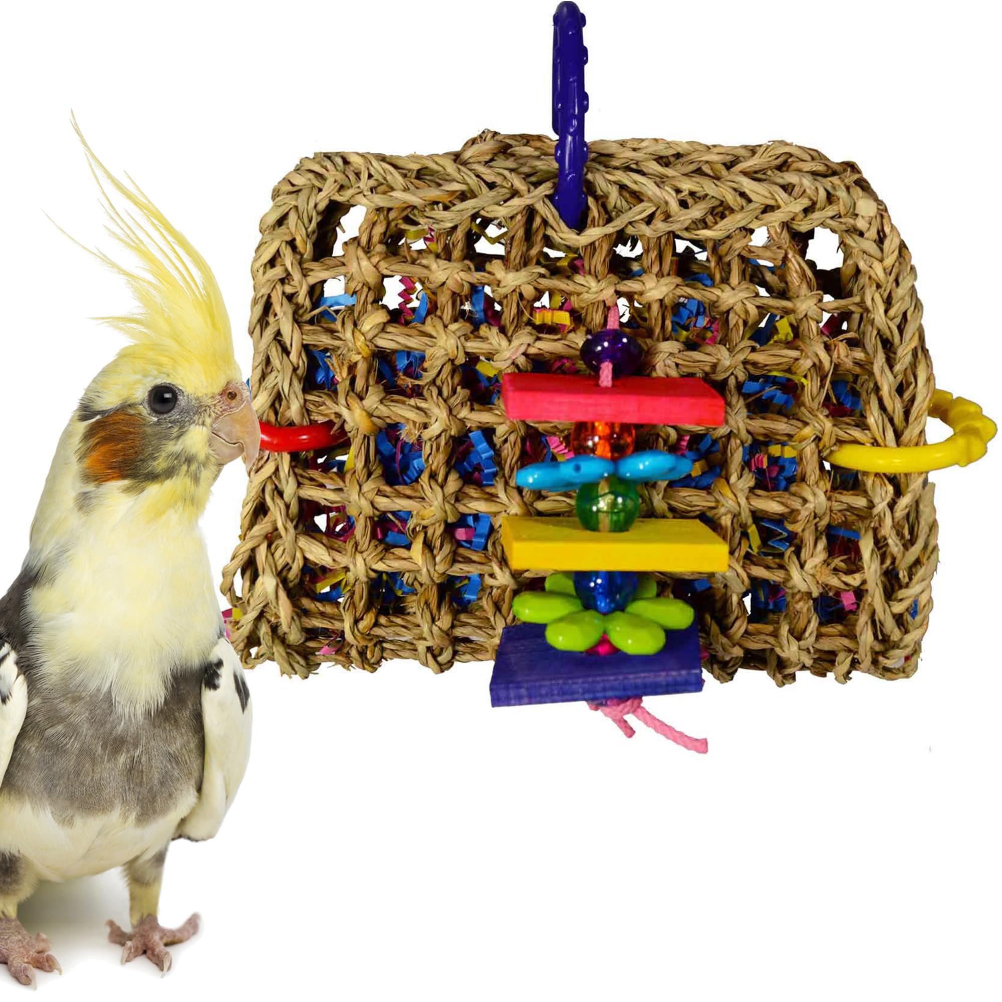 Super Bird Creations Sb740 Mini Foraging Pouch - Interactive Foraging Toy For Birds - Natural Seagrass Mat For Parrots, Ringneck